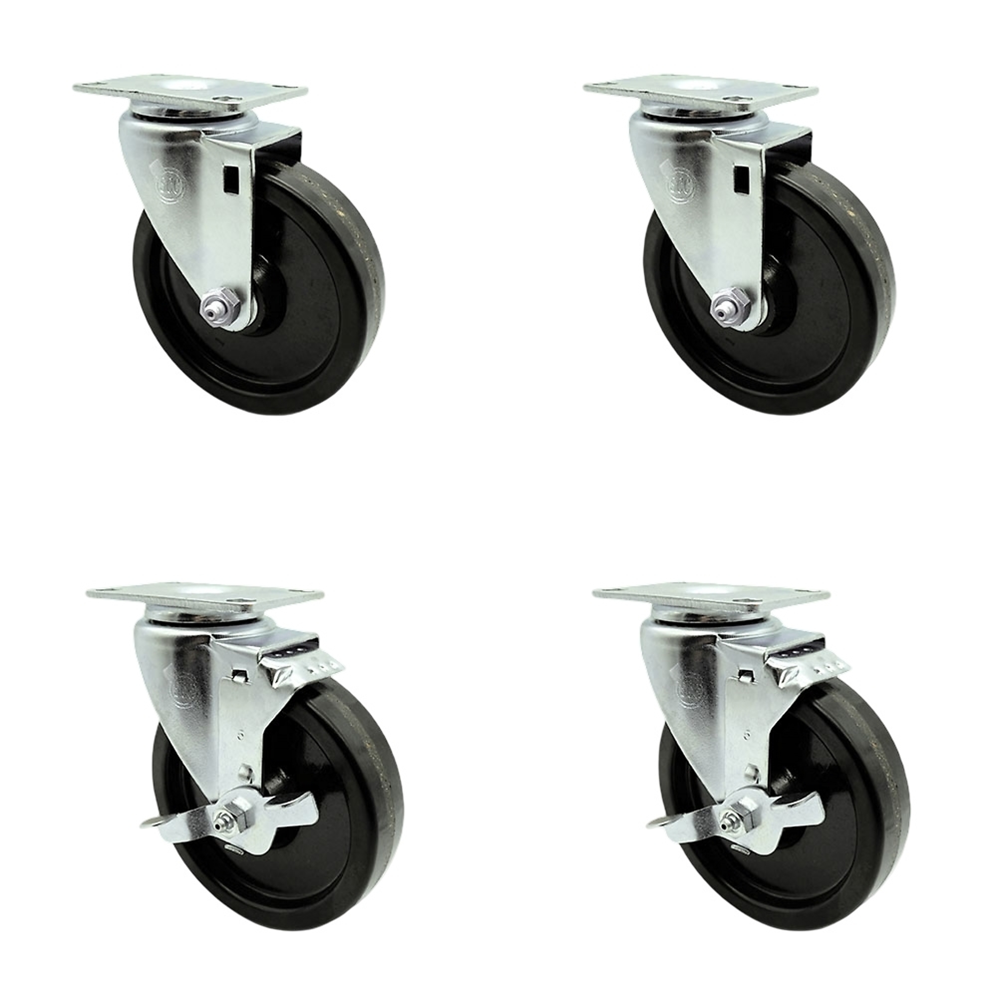 Service Caster, 5Inch x 1 1/4Inch Plate Casters, Wheel Diameter 5 in, Caster Type Swivel, Package (qty.) 4, Model SCC-SS20S514-PHS-2-TLB-2