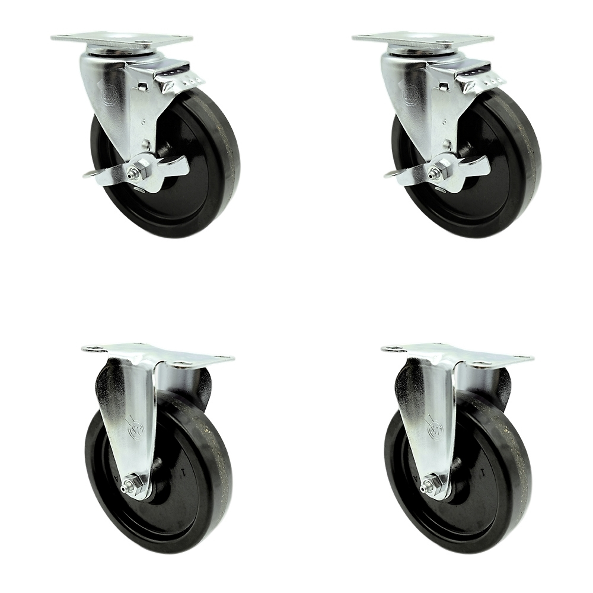 Service Caster, 5Inch x 1 1/4Inch Plate Casters, Wheel Diameter 5 in, Caster Type Swivel, Package (qty.) 4, Model SCC-SS20S514-PHS-TLB-2-R-2