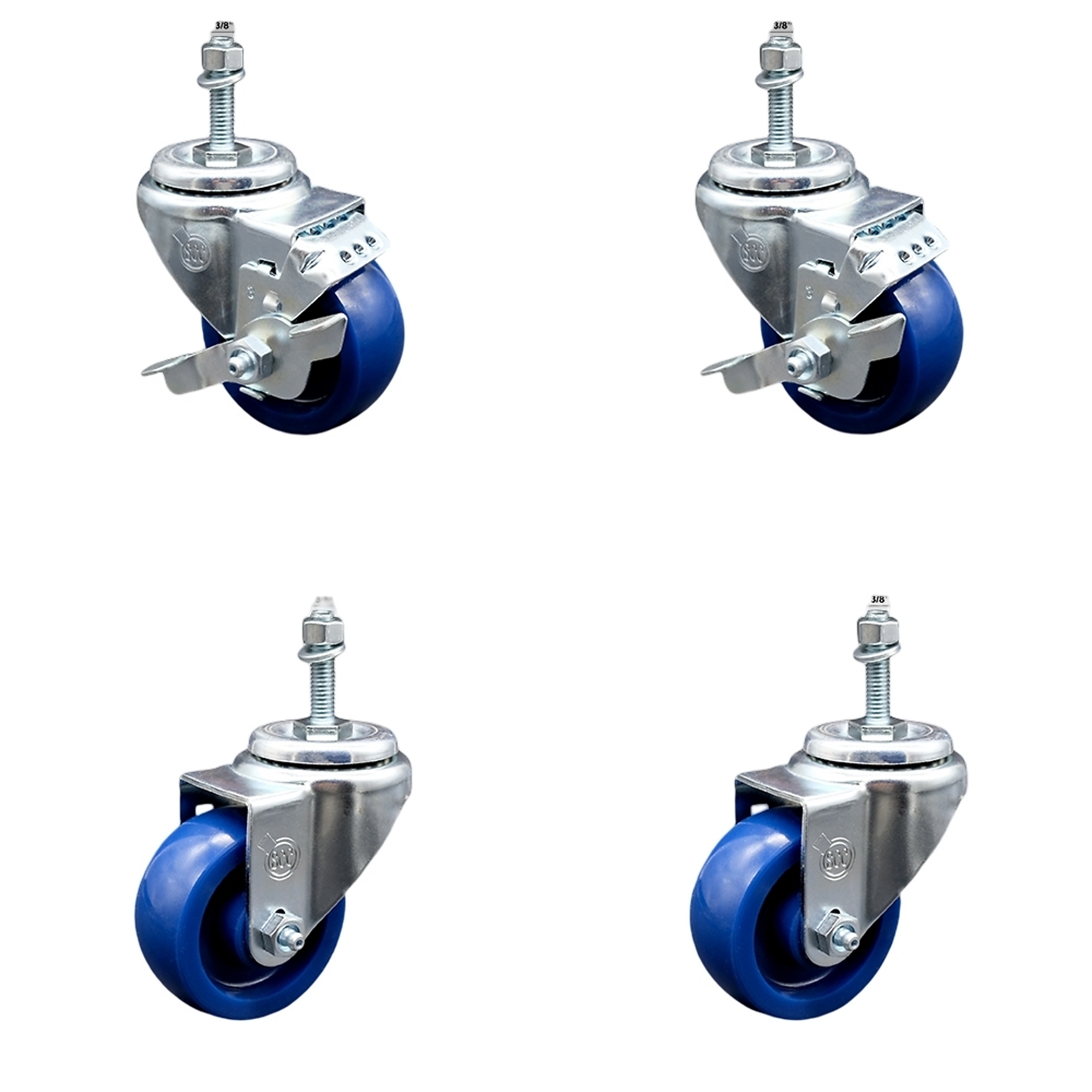 Service Caster, 3Inch x 1 1/4Inch Stem Casters, Wheel Diameter 3 in, Caster Type Swivel, Package (qty.) 4, Model SCC-SSTS20S314-SPUS-381615-2-TLB-2