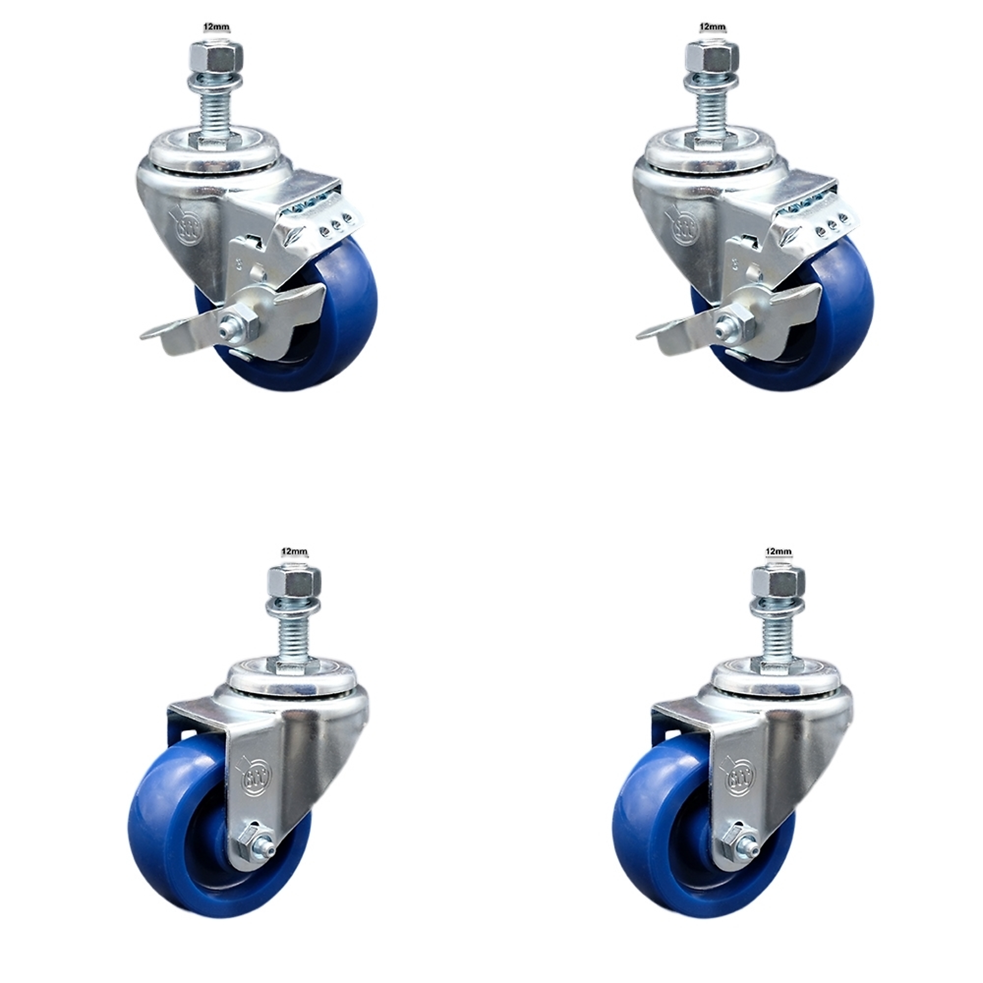 Service Caster, 3Inch x 1 1/4Inch Stem Casters, Wheel Diameter 3 in, Caster Type Swivel, Package (qty.) 4, Model SCC-SSTS20S314-SPUS-M1215-2-TLB-2