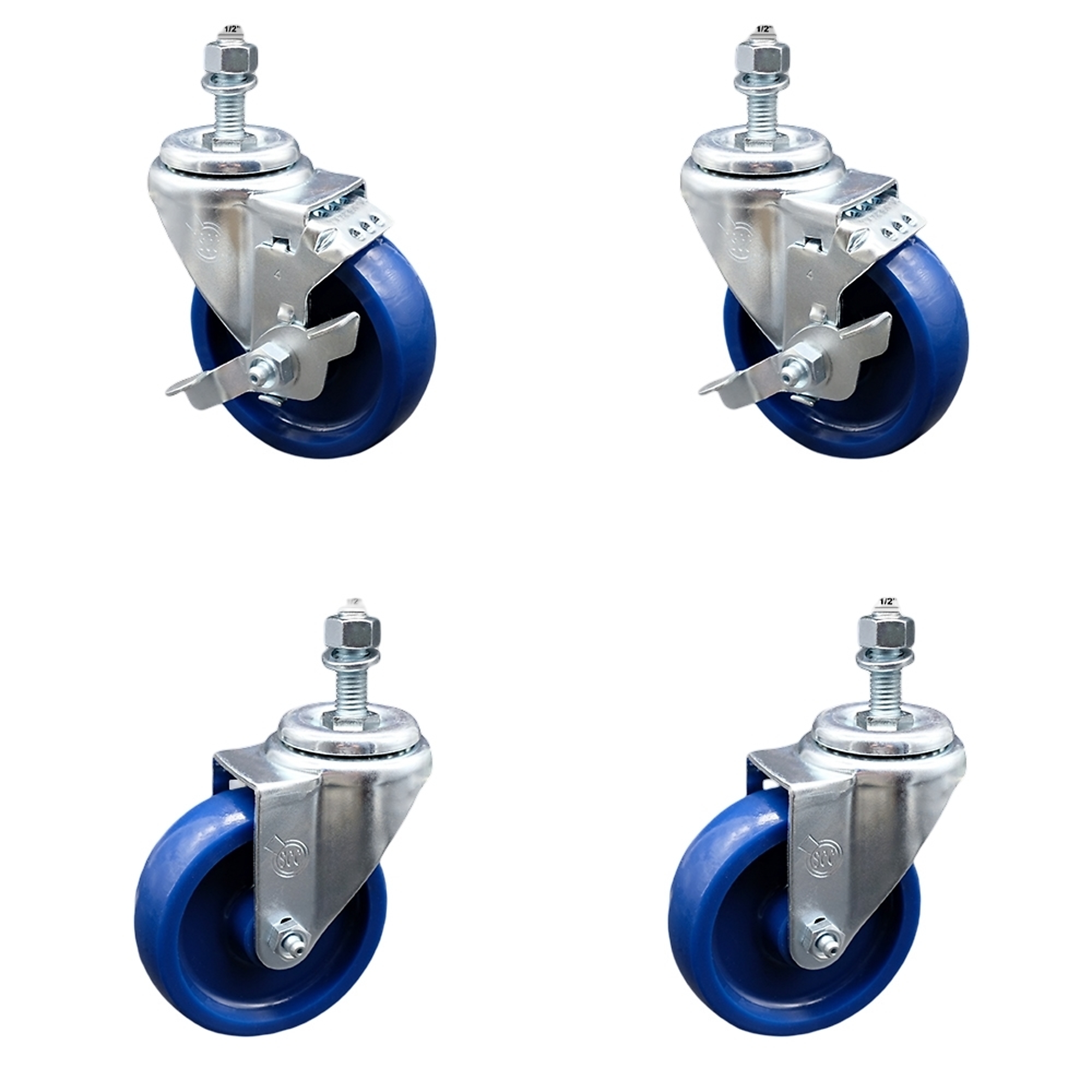 Service Caster, 4Inch x 1 1/4Inch Stem Casters, Wheel Diameter 4 in, Caster Type Swivel, Package (qty.) 4, Model SCC-SSTS20S414-SPUS-121315-2-TLB-2