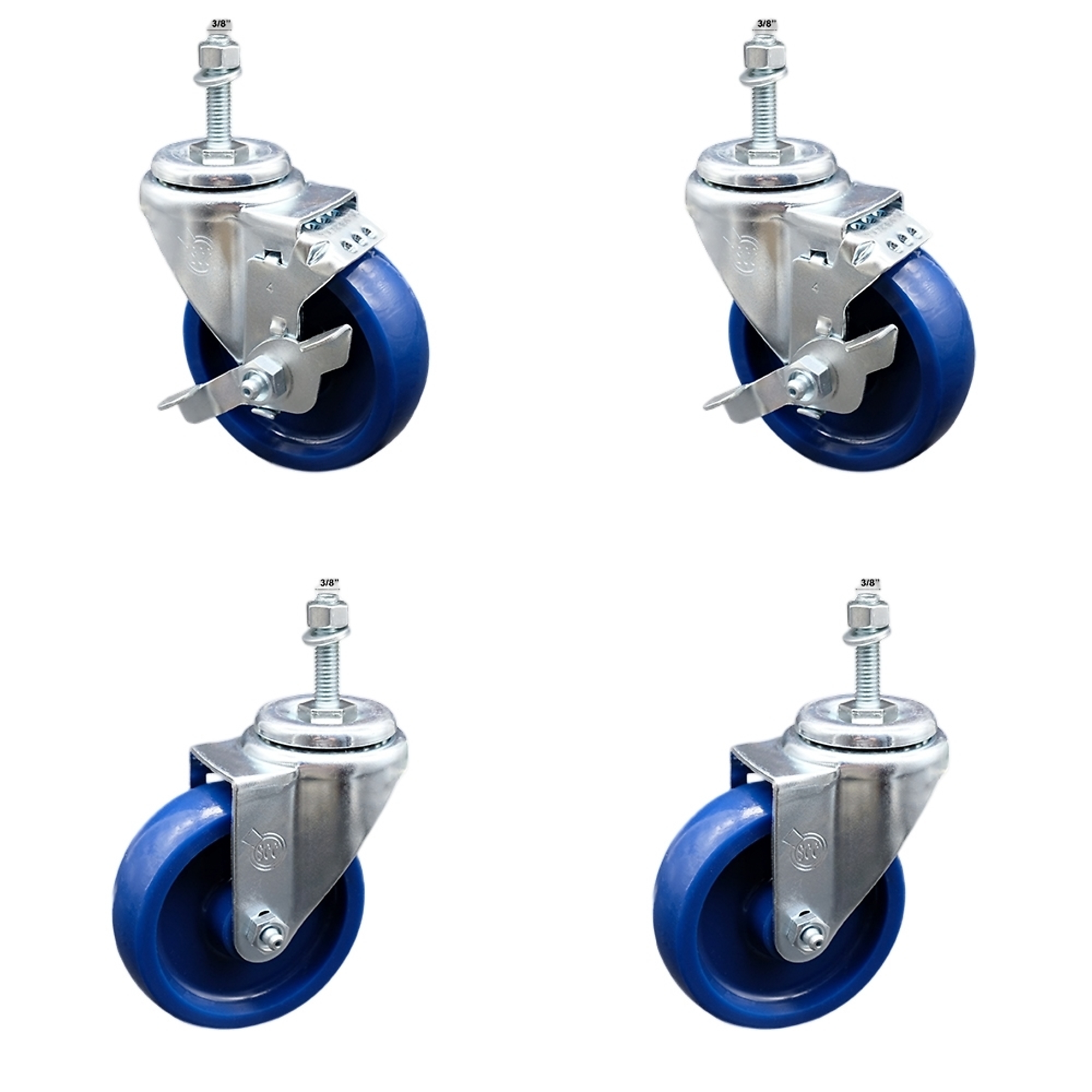 Service Caster, 4Inch x 1 1/4Inch Stem Casters, Wheel Diameter 4 in, Caster Type Swivel, Package (qty.) 4, Model SCC-SSTS20S414-SPUS-381615-2-TLB-2