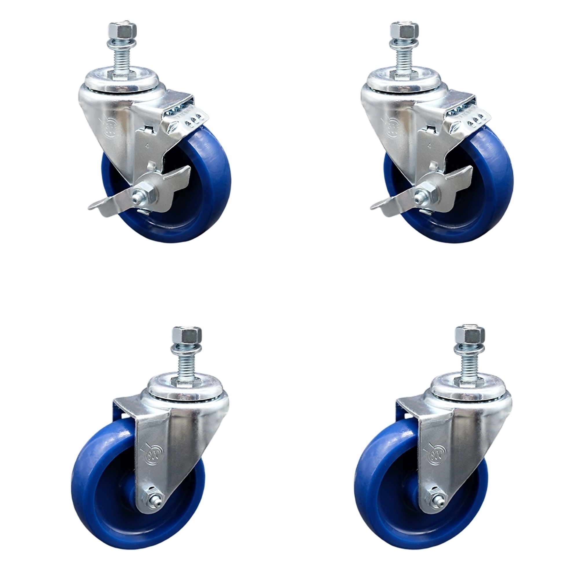 Service Caster, 4Inch x 1 1/4Inch Stem Casters, Wheel Diameter 4 in, Caster Type Swivel, Package (qty.) 4, Model SCC-TS20S414-SPUS-121315-2-TLB-2