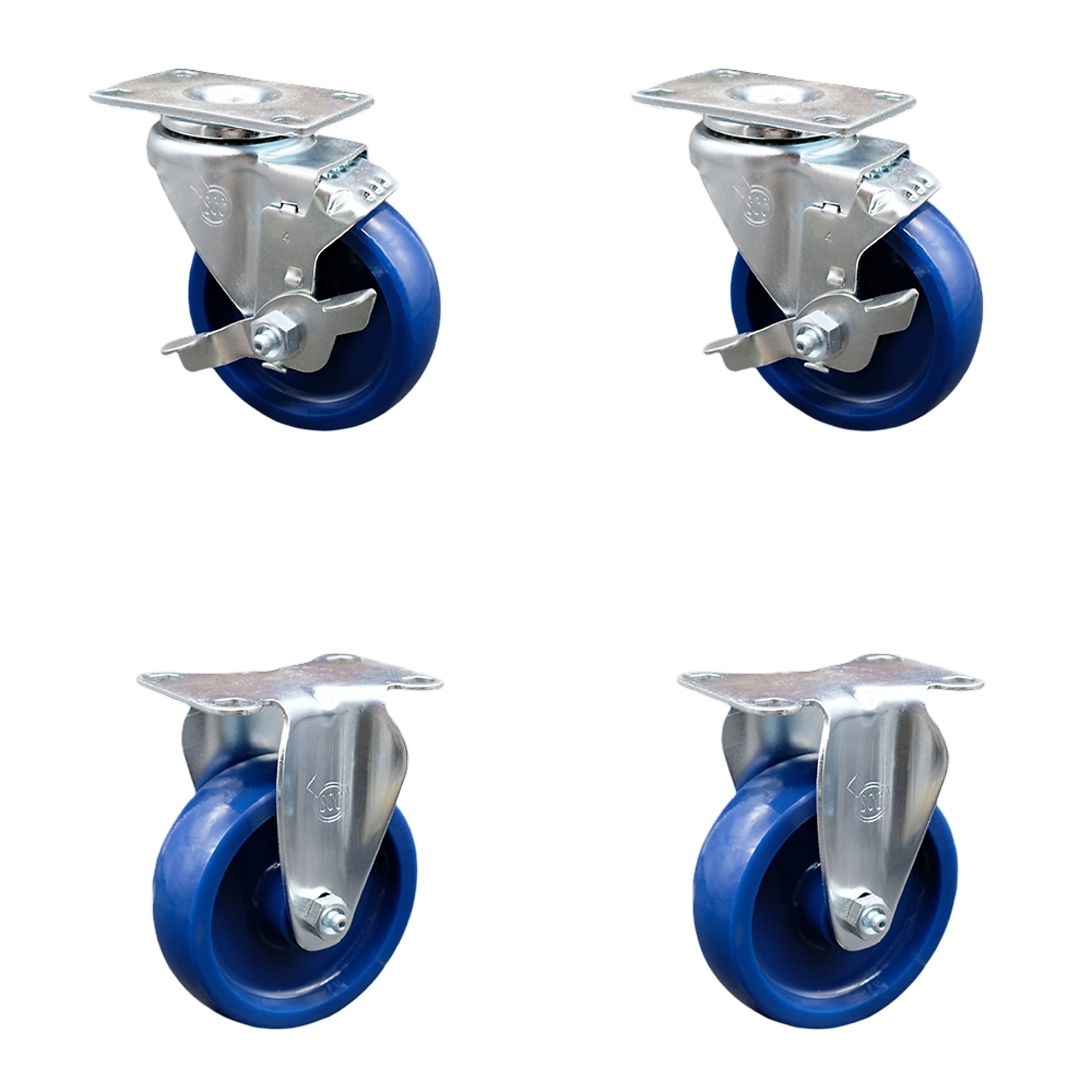 Service Caster, 4Inch x 1 1/4Inch Plate Casters, Wheel Diameter 4 in, Caster Type Swivel, Package (qty.) 4, Model SCC-SS20S414-SPUS-TLB-2-R-2