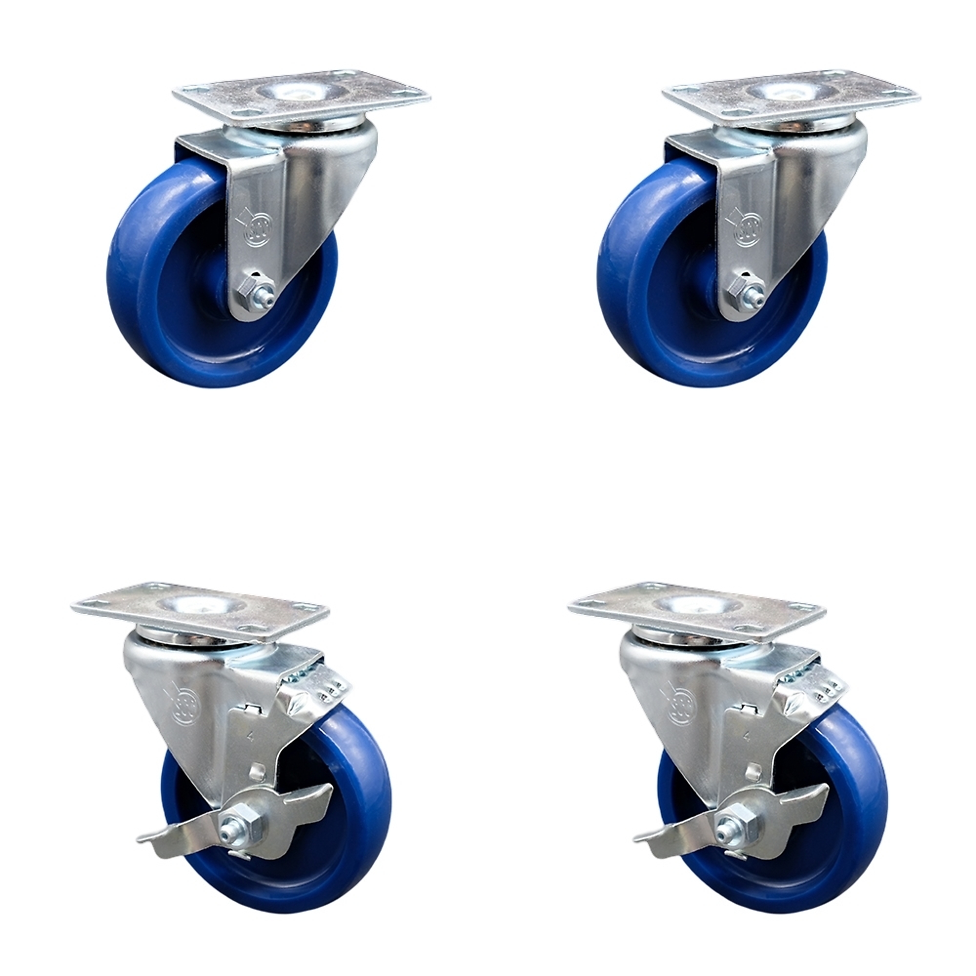 Service Caster, 4Inch x 1 1/4Inch Plate Casters, Wheel Diameter 4 in, Caster Type Swivel, Package (qty.) 4, Model SCC-SS20S414-SPUS-2-TLB-2