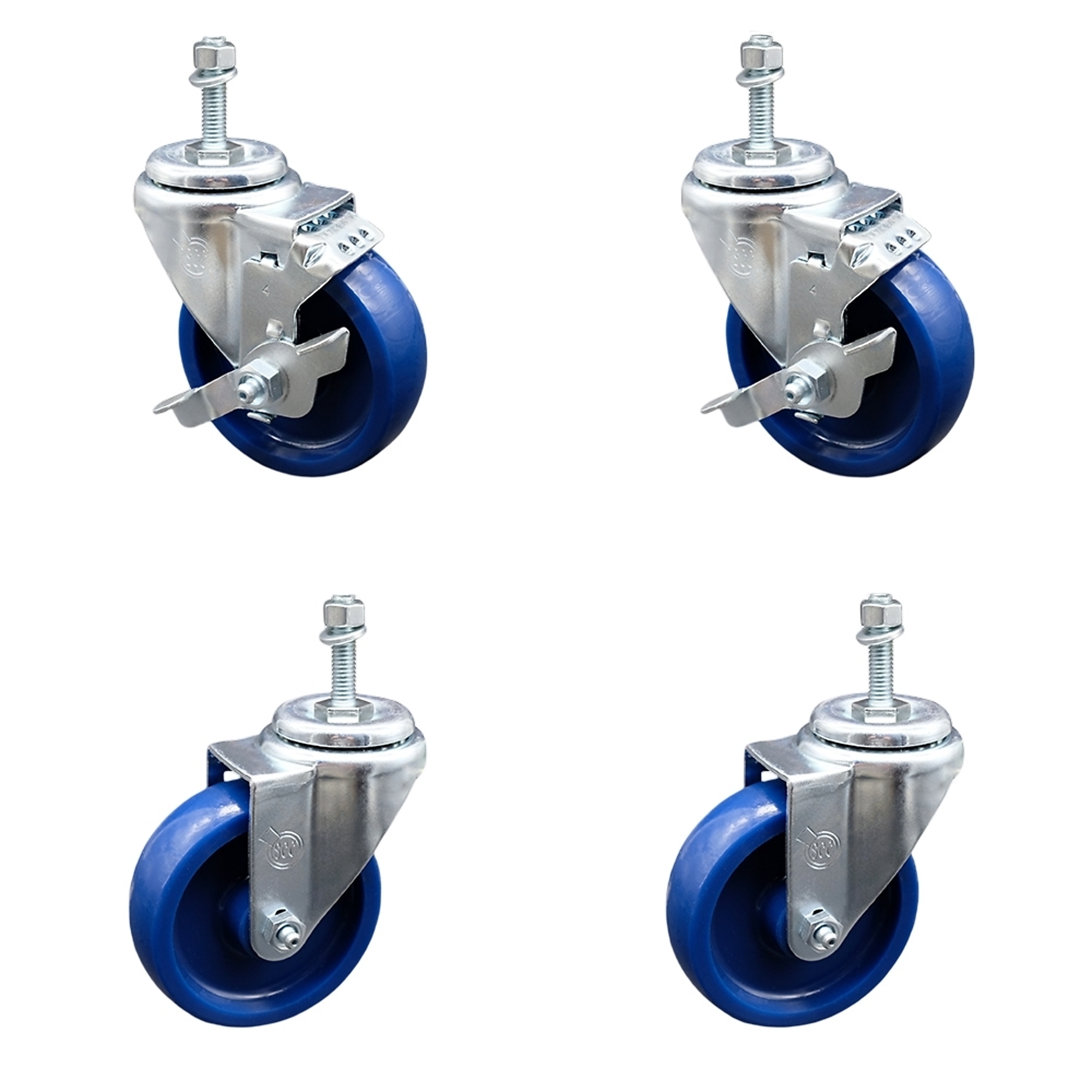 Service Caster, 4Inch x 1 1/4Inch Stem Casters, Wheel Diameter 4 in, Caster Type Swivel, Package (qty.) 4, Model SCC-TS20S414-SPUS-M1015-2-TLB-2