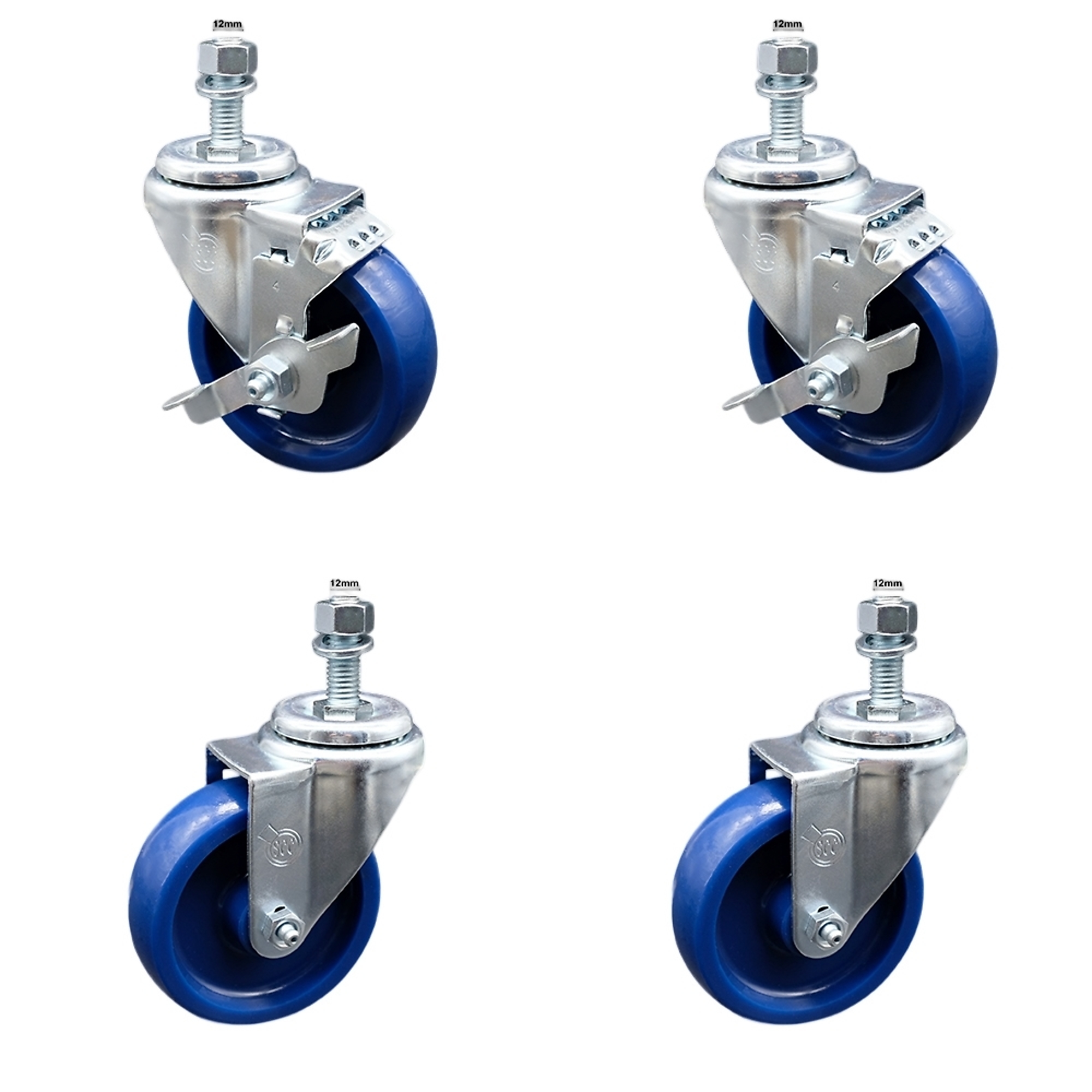 Service Caster, 4Inch x 1 1/4Inch Stem Casters, Wheel Diameter 4 in, Caster Type Swivel, Package (qty.) 4, Model SCC-SSTS20S414-SPUS-M1215-2-TLB-2