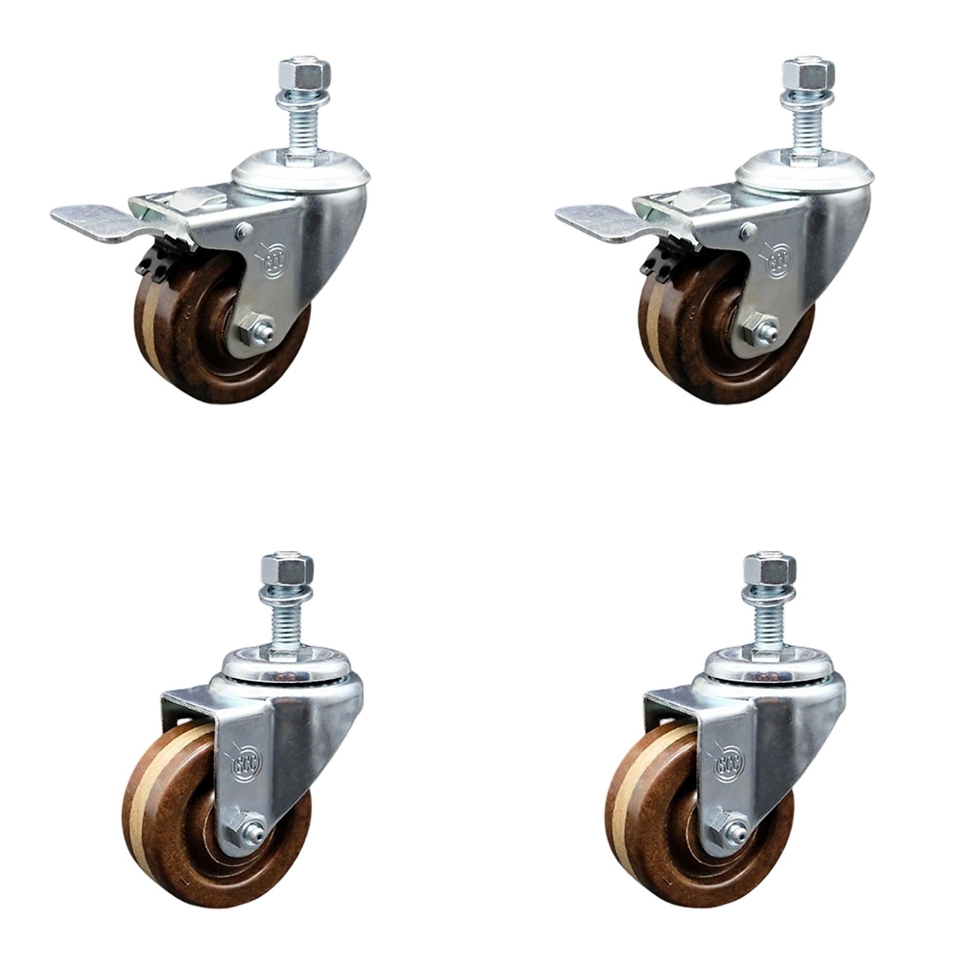 Service Caster, 3Inch x 1 1/4Inch Stem Casters, Wheel Diameter 3 in, Caster Type Swivel, Package (qty.) 4, Model SCC-TSTTL20S314-PHRHT-M1215-2-S-2