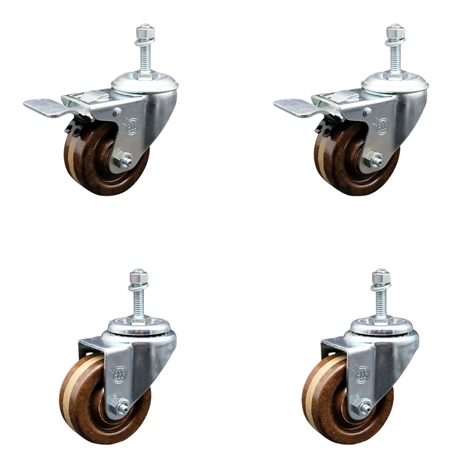 Service Caster, 3Inch x 1 1/4Inch Stem Casters, Wheel Diameter 3 in, Caster Type Swivel, Package (qty.) 4, Model SCC-TSTTL20S314-PHRHT-M1015-2-S-2