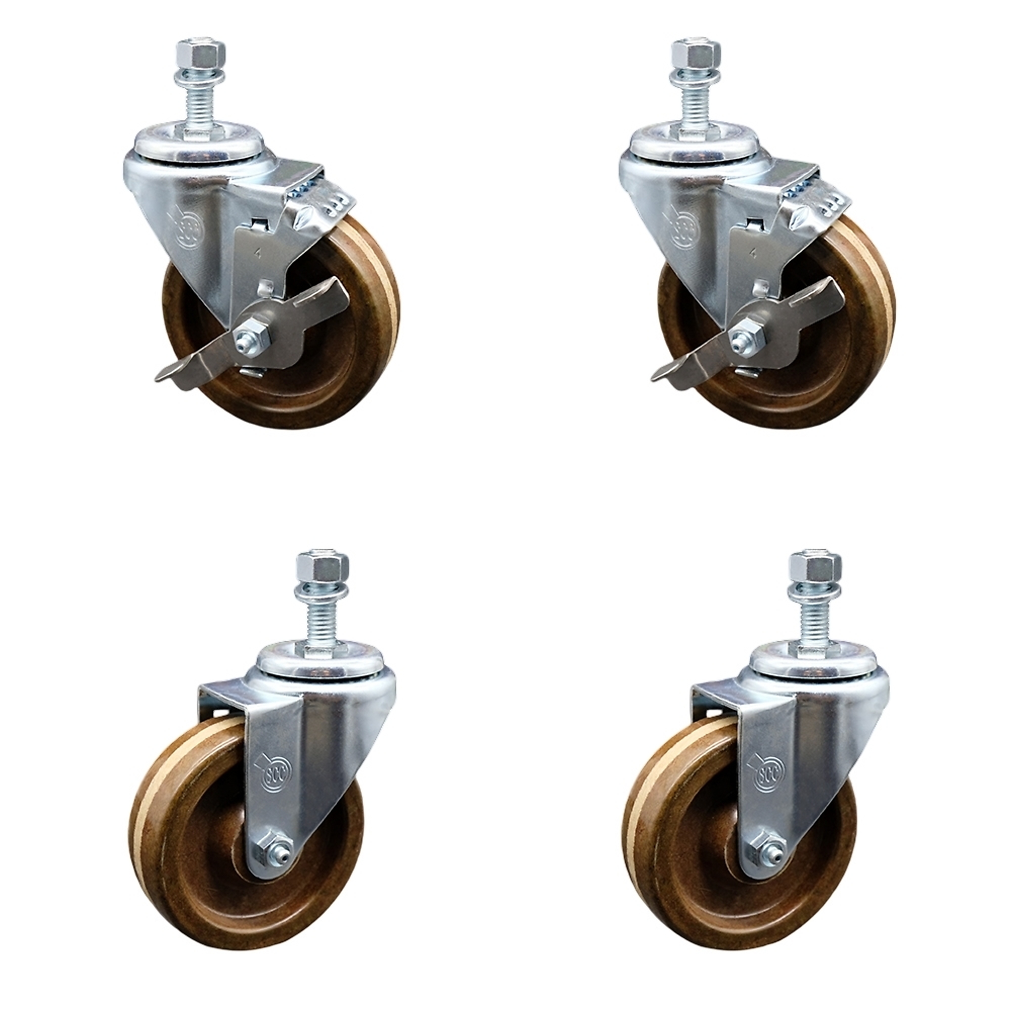 Service Caster, 4Inch x 1 1/4Inch Stem Casters, Wheel Diameter 4 in, Caster Type Swivel, Package (qty.) 4, Model SCC-TS20S414-PHRHT-121315-2-TLB-2