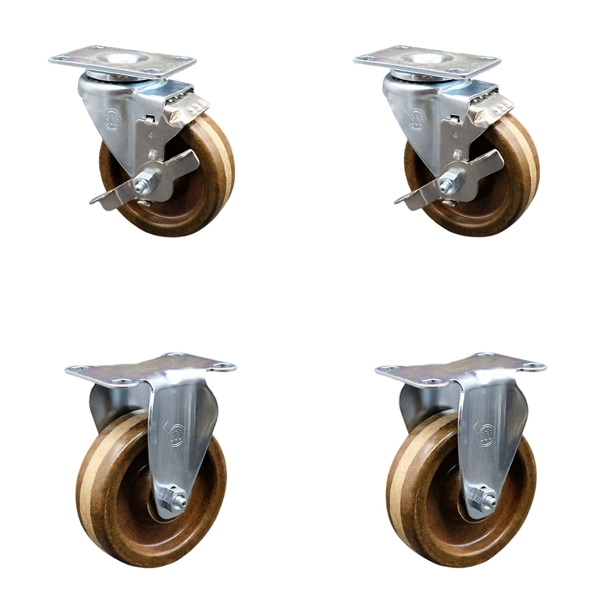 Service Caster, 4Inch x 1 1/4Inch Plate Casters, Wheel Diameter 4 in, Caster Type Swivel, Package (qty.) 4, Model SCC-20S414-PHRHT-TLB-2-R-2