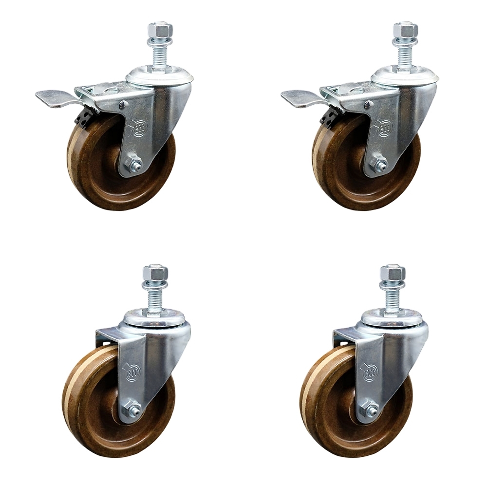 Service Caster, 4Inch x 1 1/4Inch Stem Casters, Wheel Diameter 4 in, Caster Type Swivel, Package (qty.) 4, Model SCC-TSTTL20S414-PHRHT-121315-2-S-2