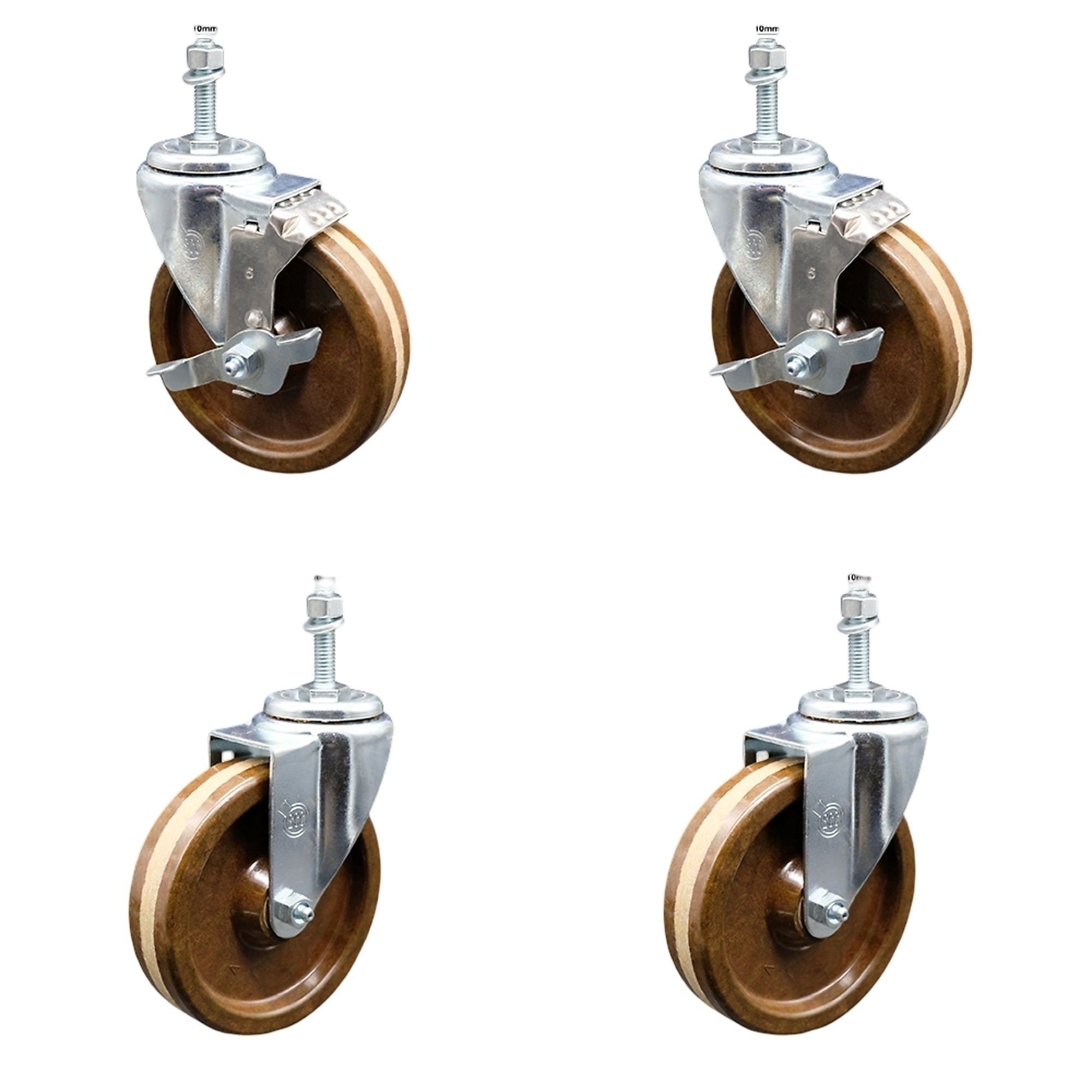 Service Caster, 5Inch x 1 1/4Inch Stem Casters, Wheel Diameter 5 in, Caster Type Swivel, Package (qty.) 4, Model SCC-TS20S514-PHRHT-M1015-2-TLB-2