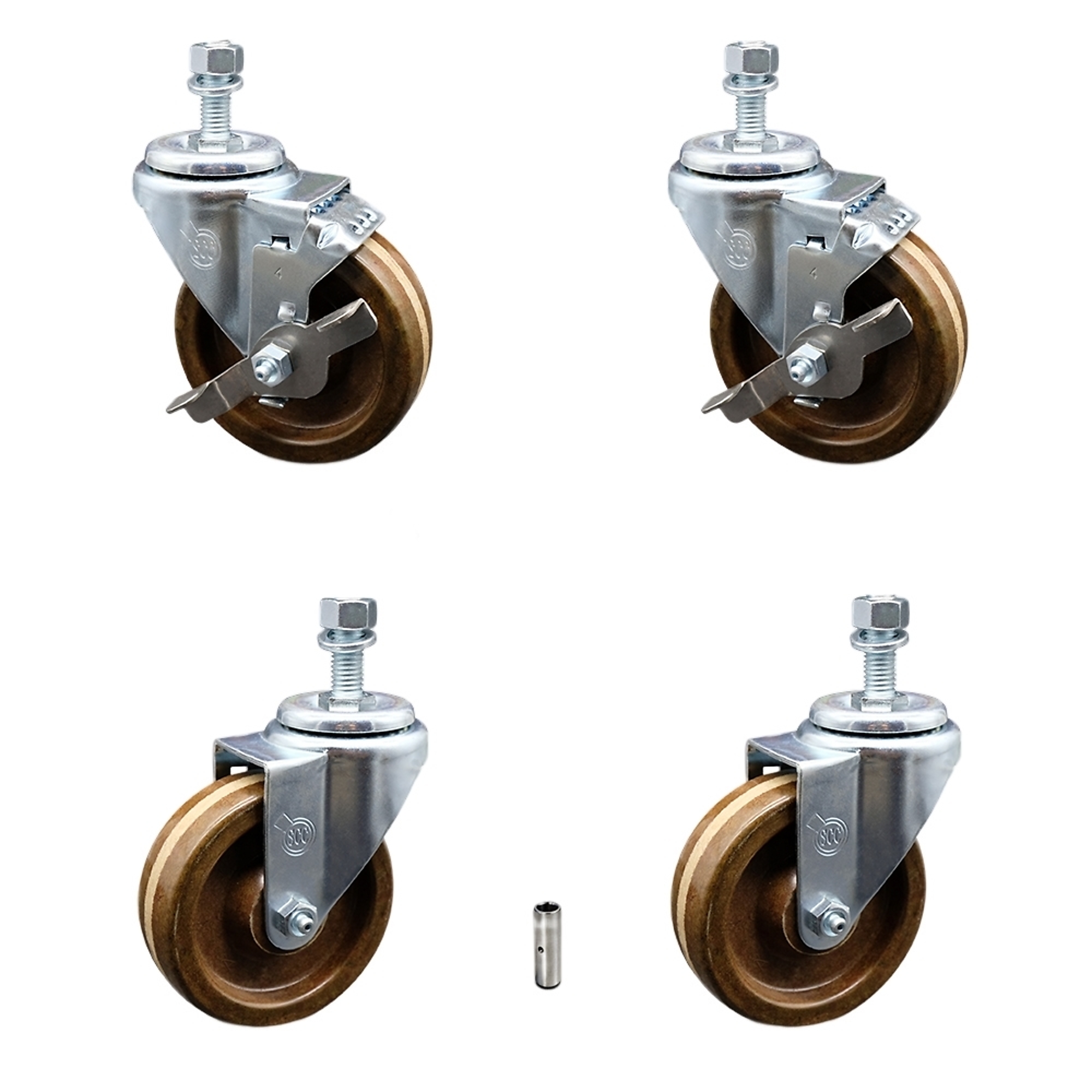 Service Caster, 4Inch x 1 1/4Inch Stem Casters, Wheel Diameter 4 in, Caster Type Swivel, Package (qty.) 4, Model SCC-TS20S414-PHSHT-121315-2-TLB-2