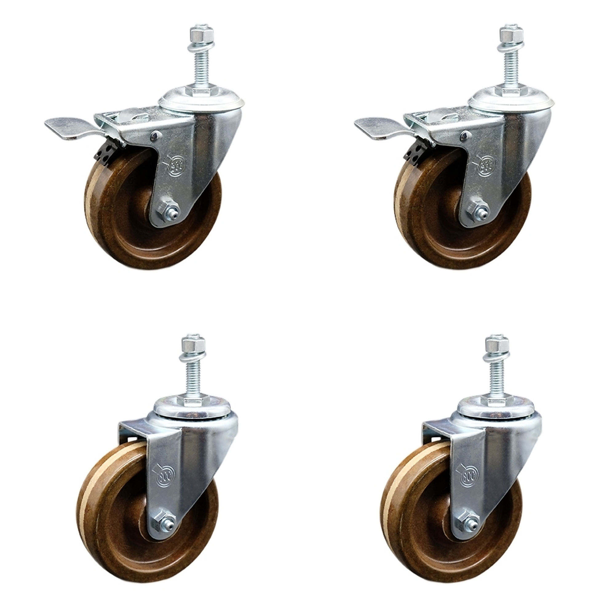 Service Caster, 4Inch x 1 1/4Inch Stem Casters, Wheel Diameter 4 in, Caster Type Swivel, Package (qty.) 4, Model SCC-TSTTL20S414-PHSHT-M1015-2-S-2