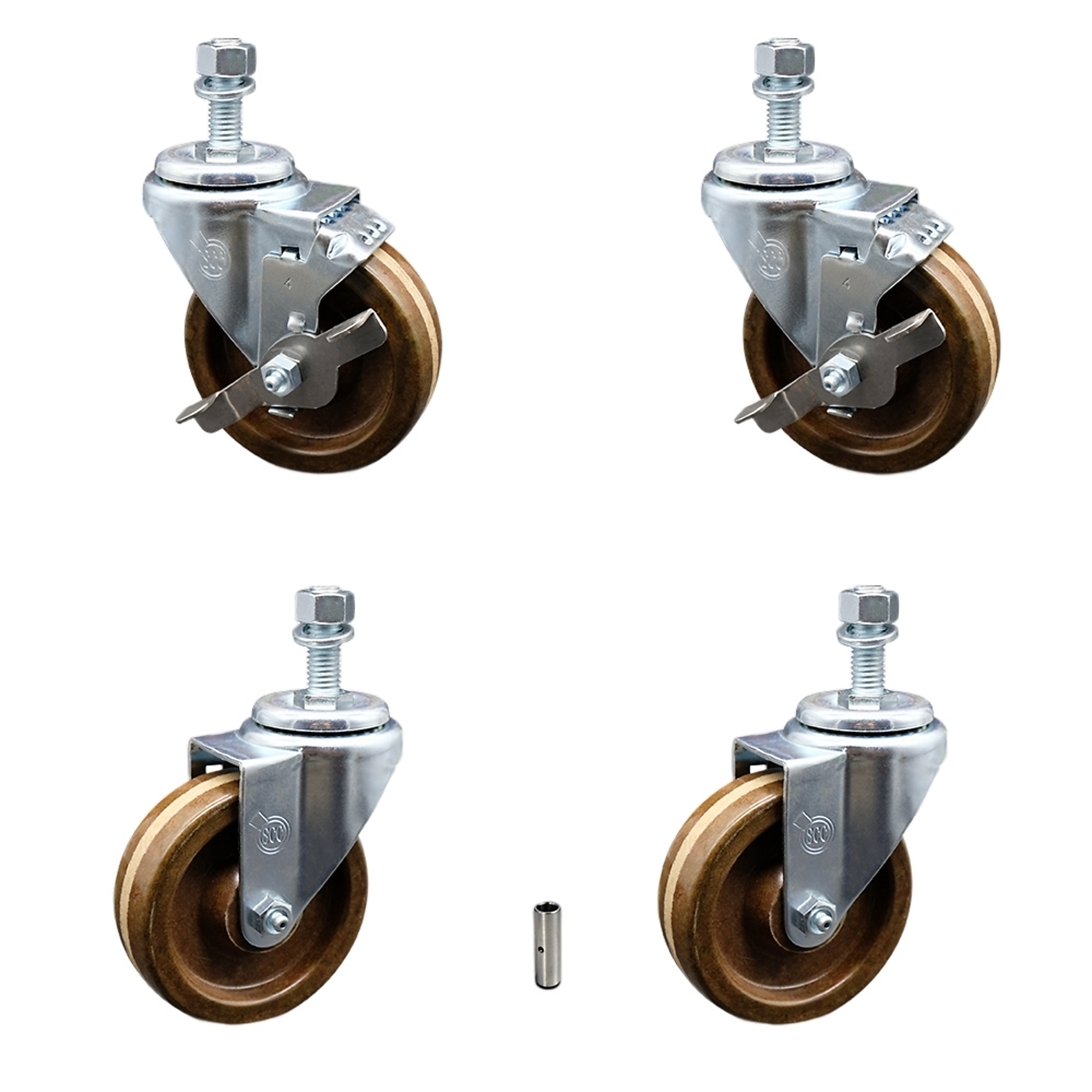 Service Caster, 4Inch x 1 1/4Inch Stem Casters, Wheel Diameter 4 in, Caster Type Swivel, Package (qty.) 4, Model SCC-TS20S414-PHSHT-M1215-2-TLB-2