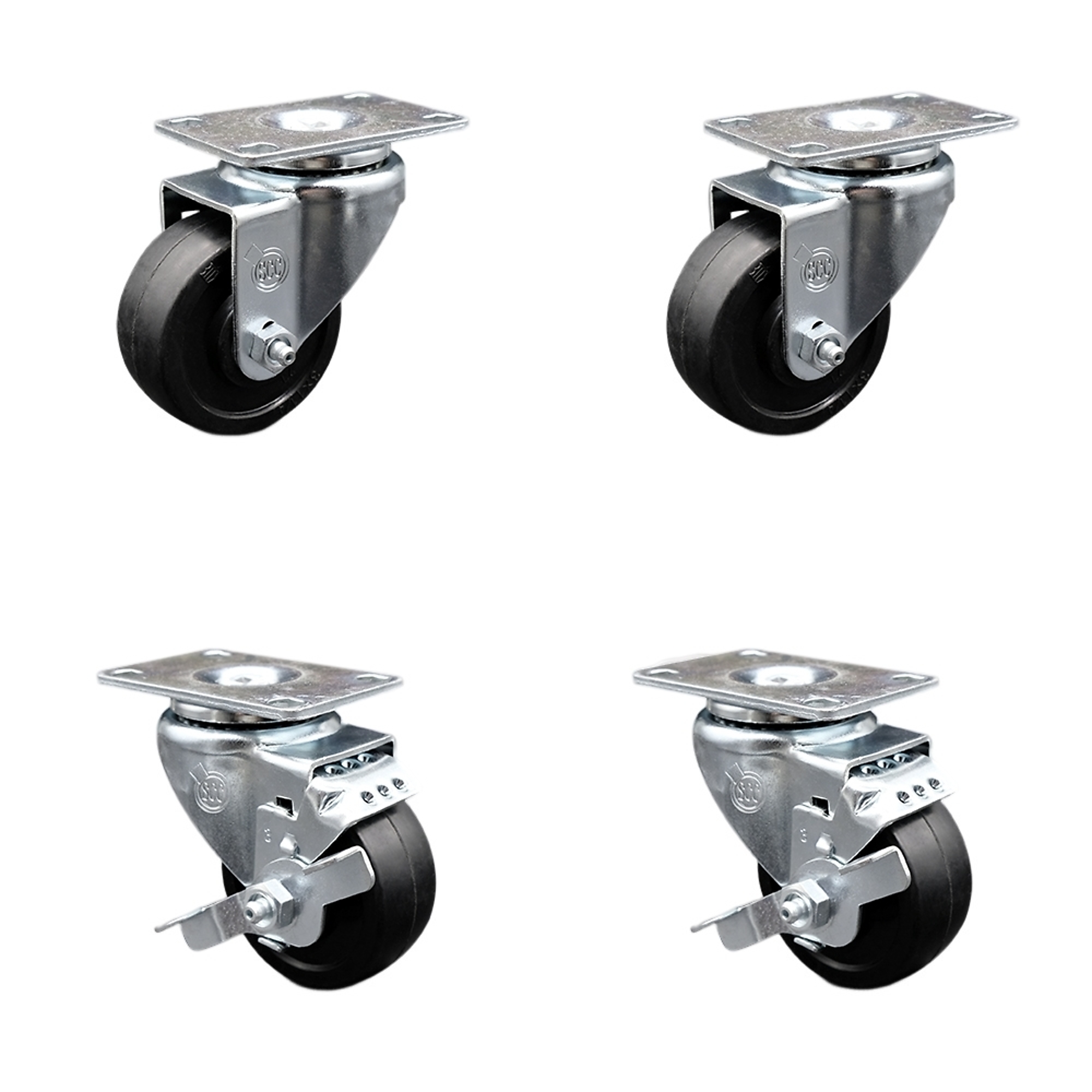 Service Caster, 3Inch x 1 1/4Inch Plate Casters, Wheel Diameter 3 in, Caster Type Swivel, Package (qty.) 4, Model SCC-SS20S314-SRS-2-TLB-2