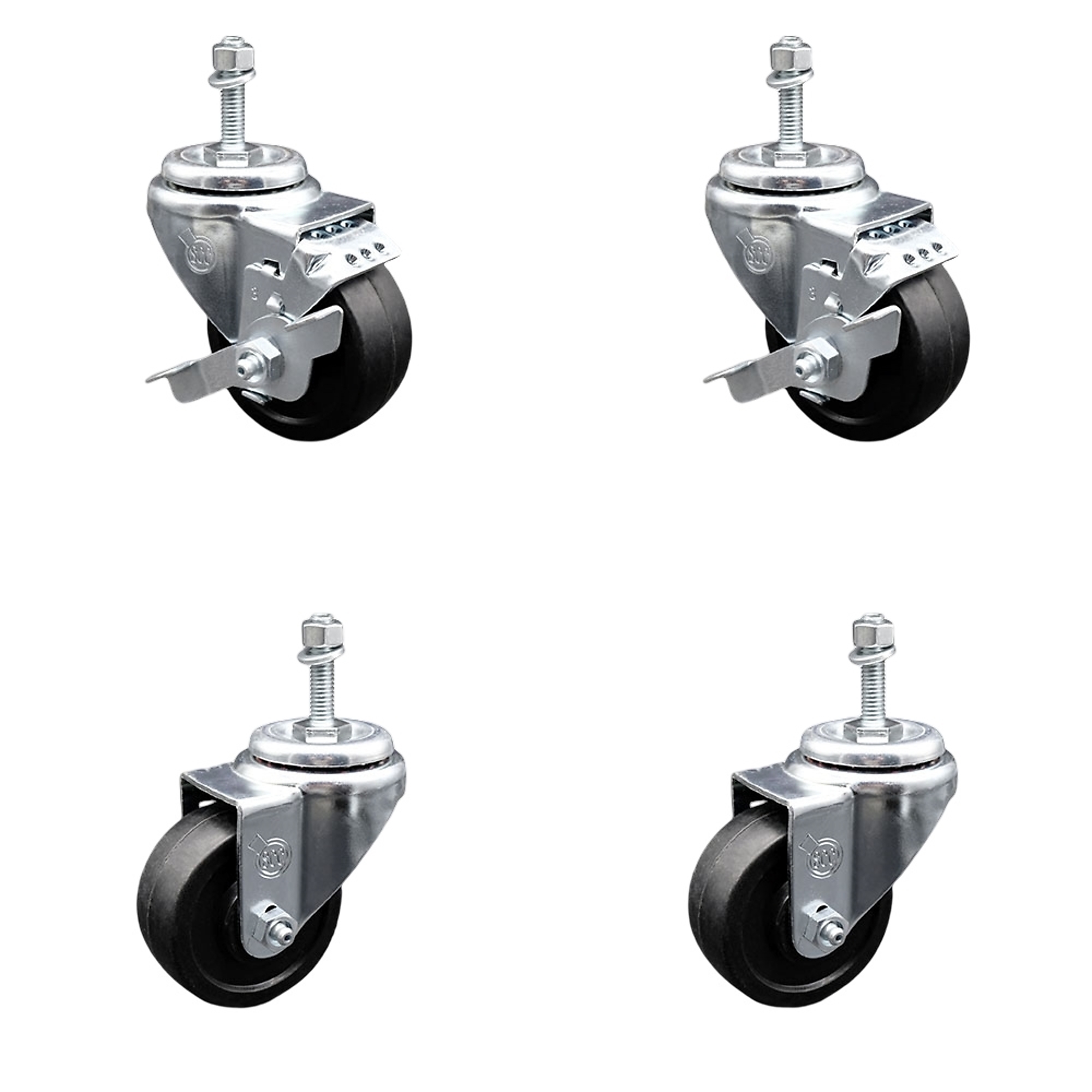 Service Caster, 3Inch x 1 1/4Inch Stem Casters, Wheel Diameter 3 in, Caster Type Swivel, Package (qty.) 4, Model SCC-TS20S314-SRS-381615-2-TLB-2