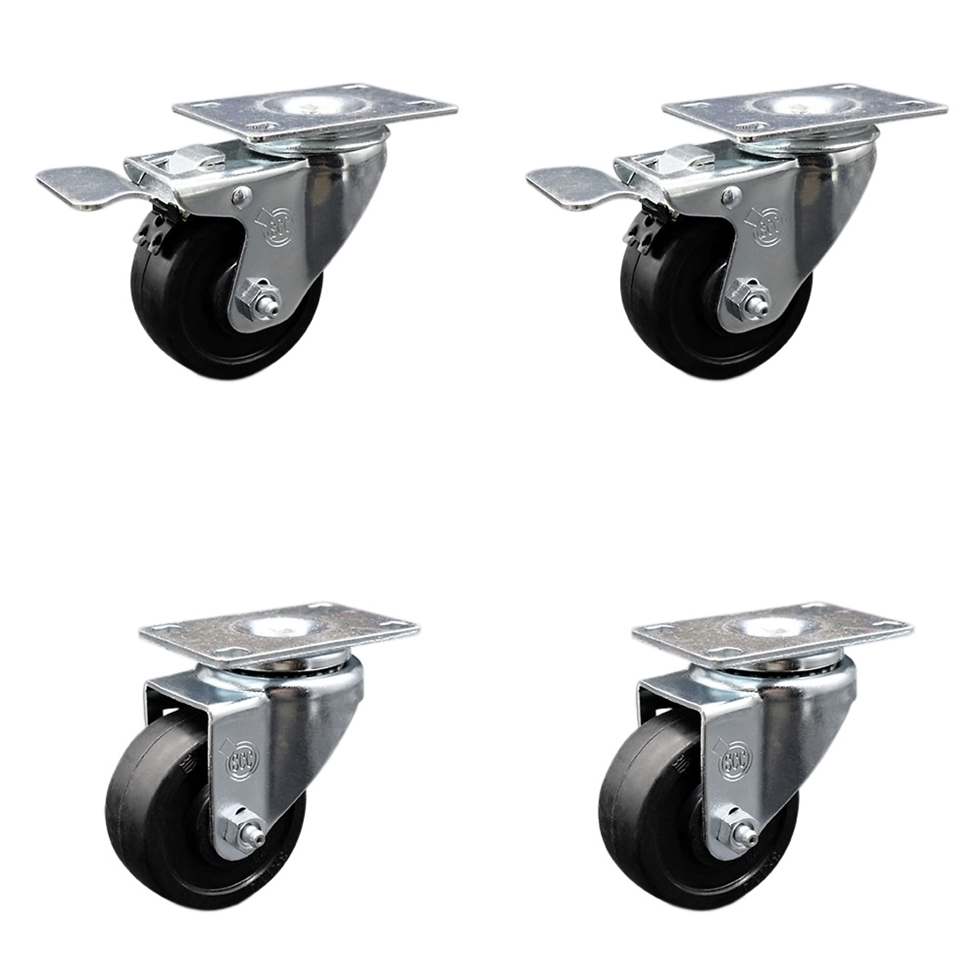 Service Caster, 3Inch x 1 1/4Inch Plate Casters, Wheel Diameter 3 in, Caster Type Swivel, Package (qty.) 4, Model SCC-TTL20S314-SRS-2-S-2