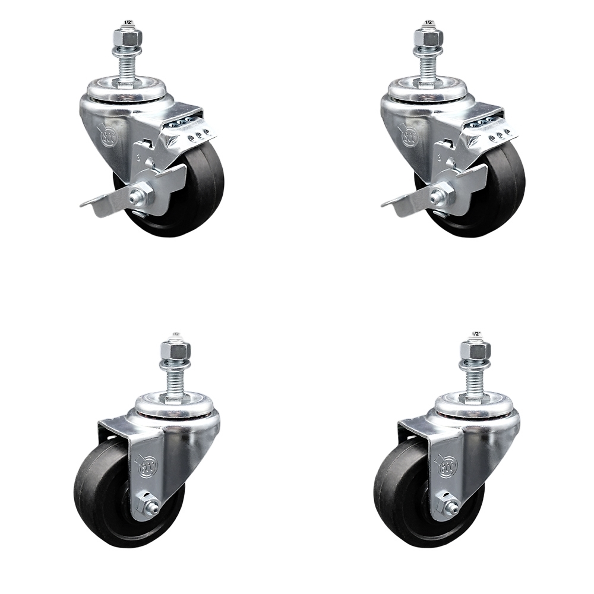 Service Caster, 3Inch x 1 1/4Inch Stem Casters, Wheel Diameter 3 in, Caster Type Swivel, Package (qty.) 4, Model SCC-SSTS20S314-SRS-121315-2-TLB-2