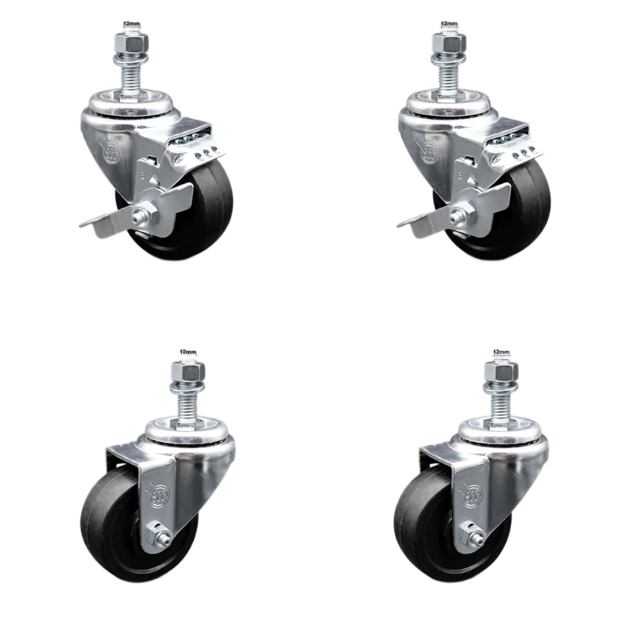 Service Caster, 3Inch x 1 1/4Inch Stem Casters, Wheel Diameter 3 in, Caster Type Swivel, Package (qty.) 4, Model SCC-SSTS20S314-SRS-M1215-2-TLB-2