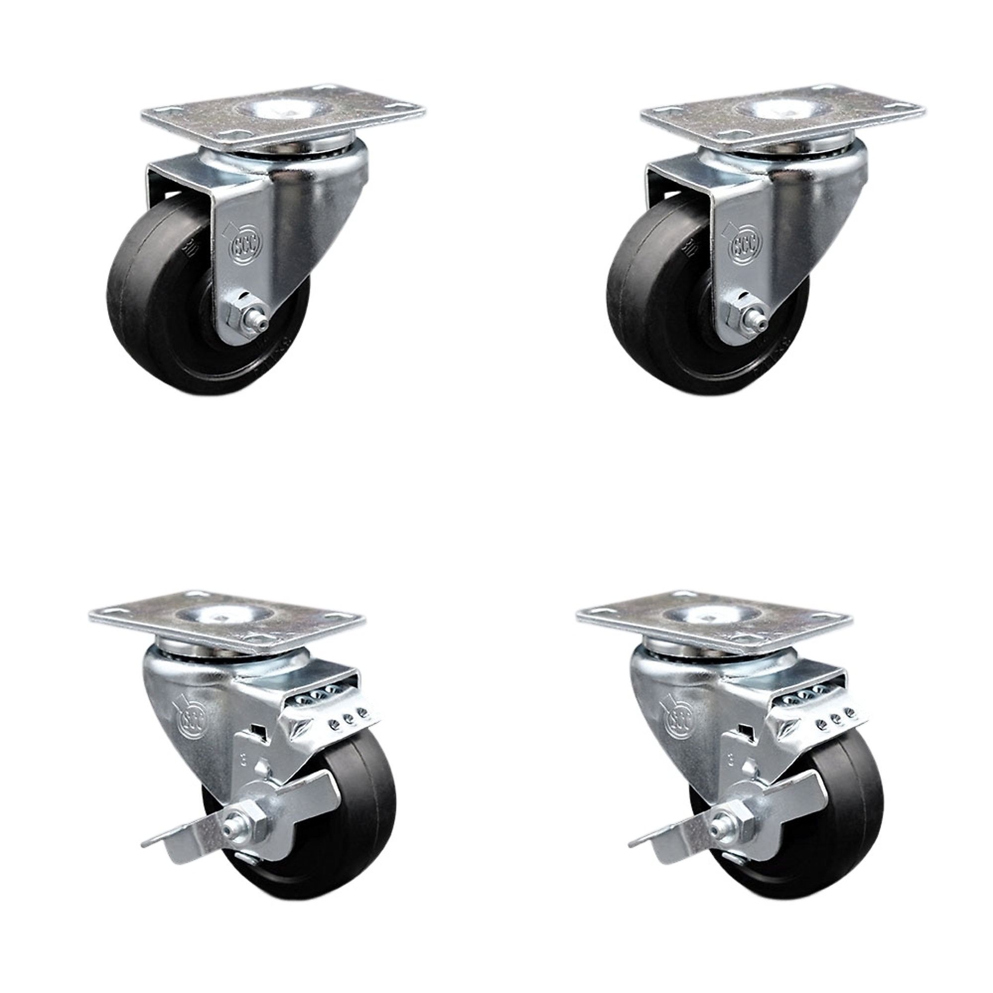 Service Caster, 3 1/2Inch x 1 1/4Inch Plate Casters, Wheel Diameter 3.5 in, Caster Type Swivel, Package (qty.) 4, Model SCC-20S3514-SRS-2-TLB-2