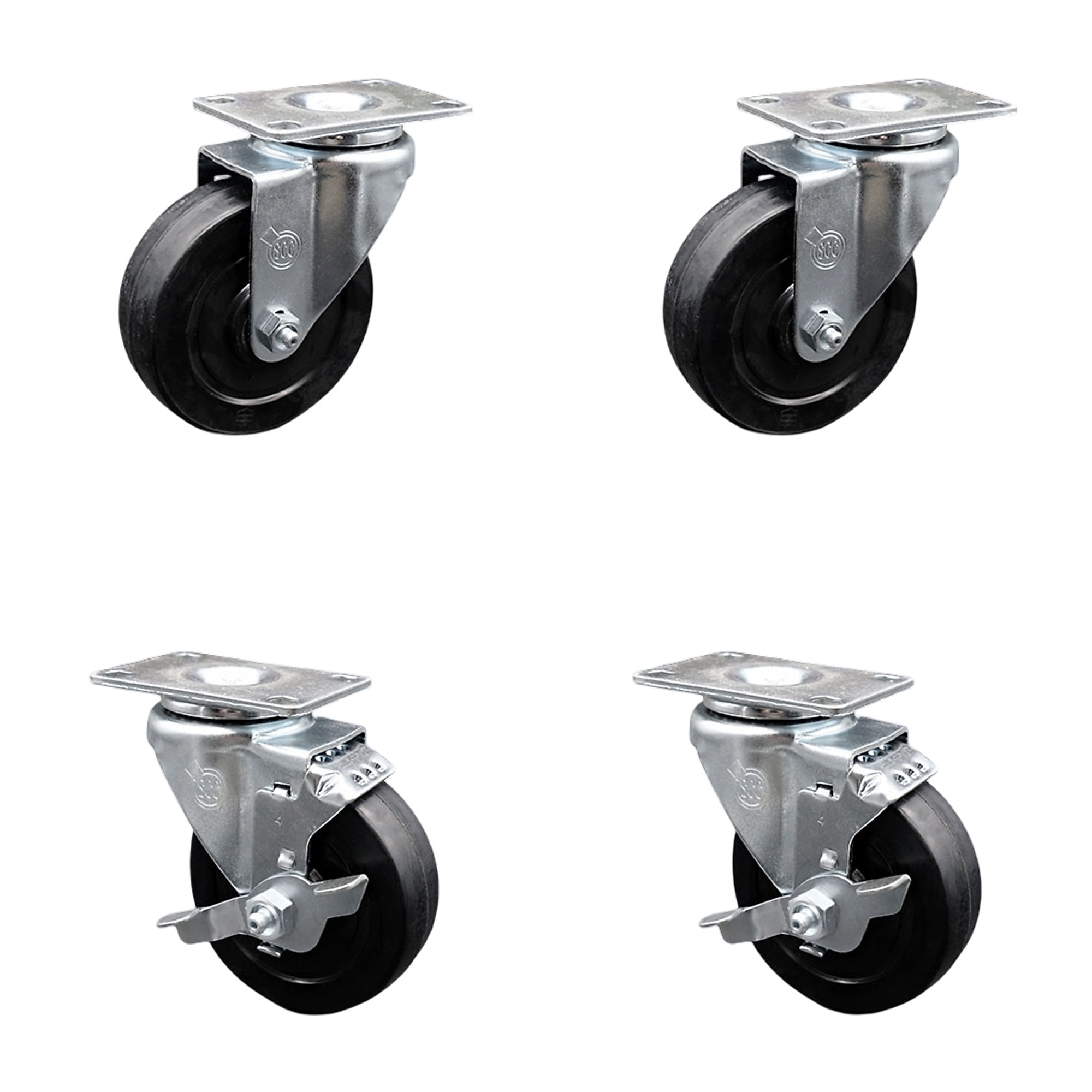 Service Caster, 4Inch x 1 1/4Inch Plate Casters, Wheel Diameter 4 in, Caster Type Swivel, Package (qty.) 4, Model SCC-20S414-SRS-2-TLB-2