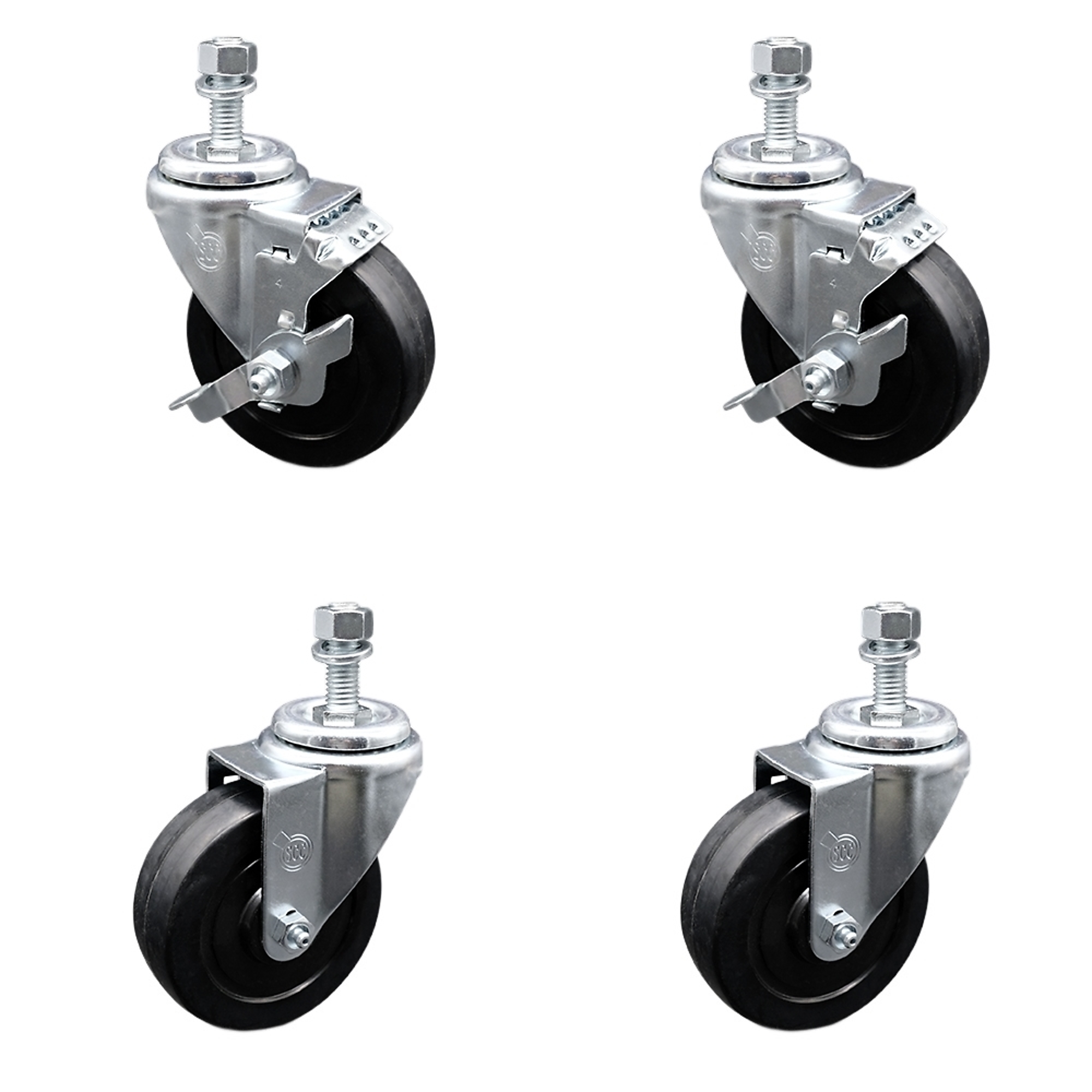 Service Caster, 4Inch x 1 1/4Inch Stem Casters, Wheel Diameter 4 in, Caster Type Swivel, Package (qty.) 4, Model SCC-TS20S414-SRS-M1215-2-TLB-2