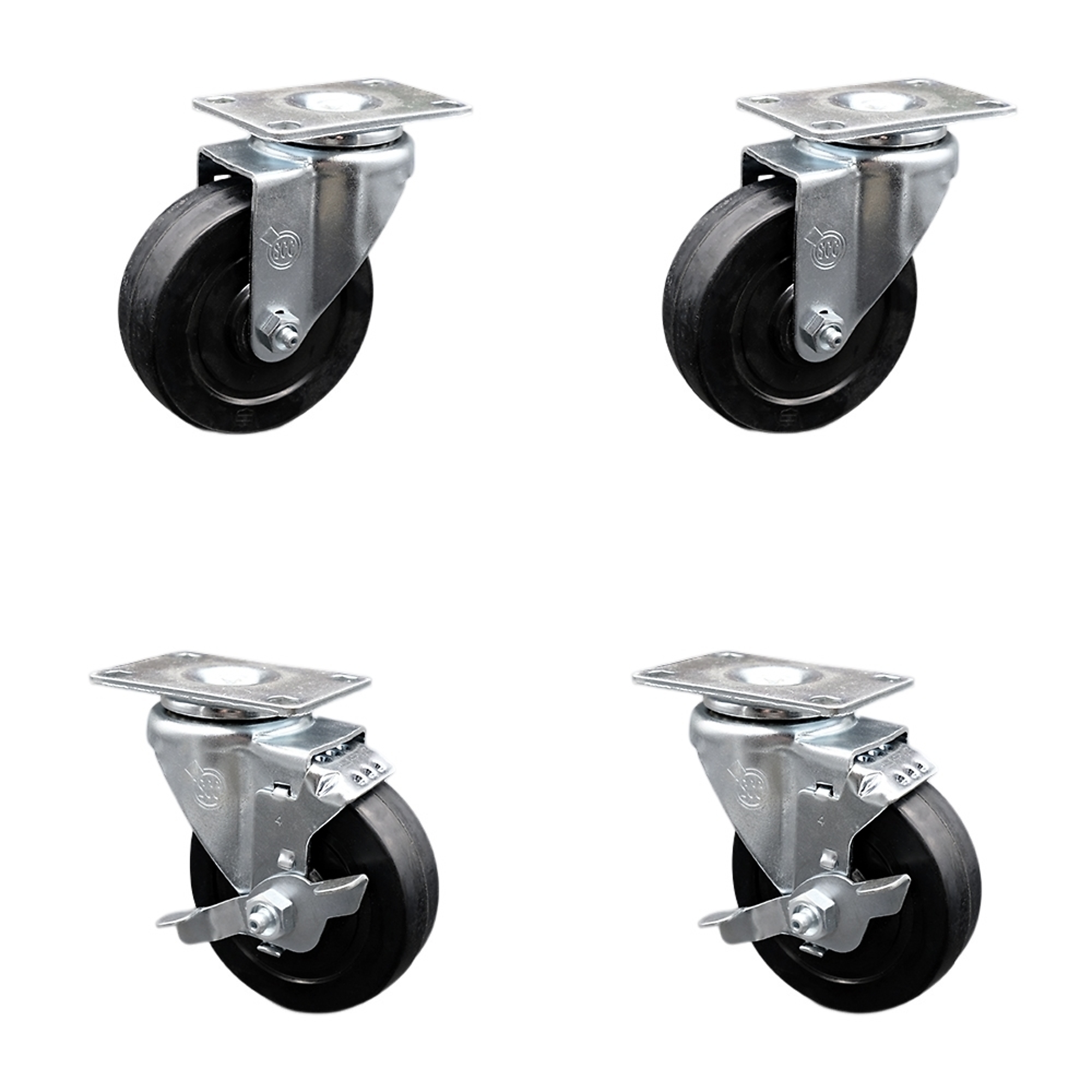 Service Caster, 4Inch x 1 1/4Inch Plate Casters, Wheel Diameter 4 in, Caster Type Swivel, Package (qty.) 4, Model SCC-SS20S414-SRS-2-TLB-2