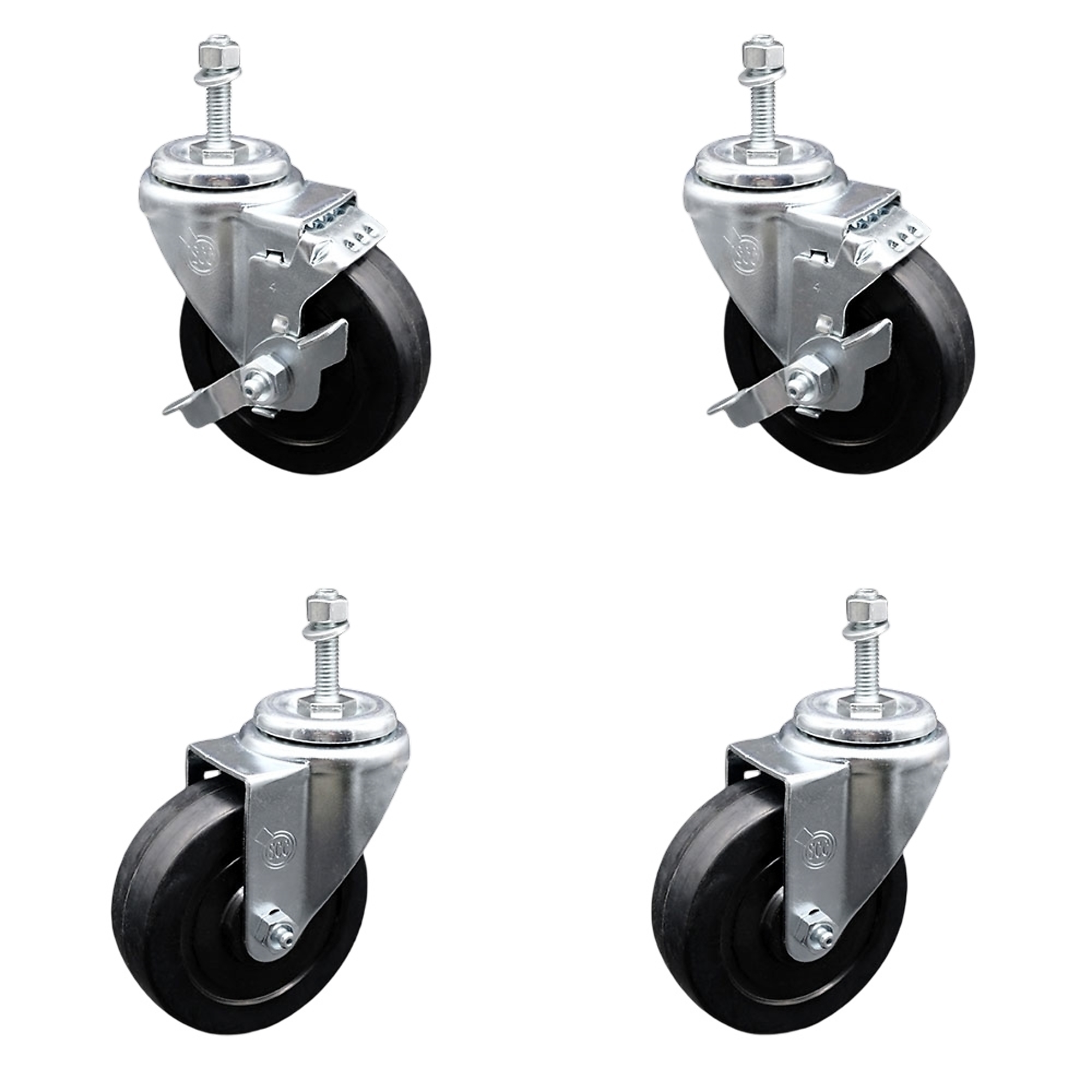 Service Caster, 4Inch x 1 1/4Inch Stem Casters, Wheel Diameter 4 in, Caster Type Swivel, Package (qty.) 4, Model SCC-TS20S414-SRS-381615-2-TLB-2