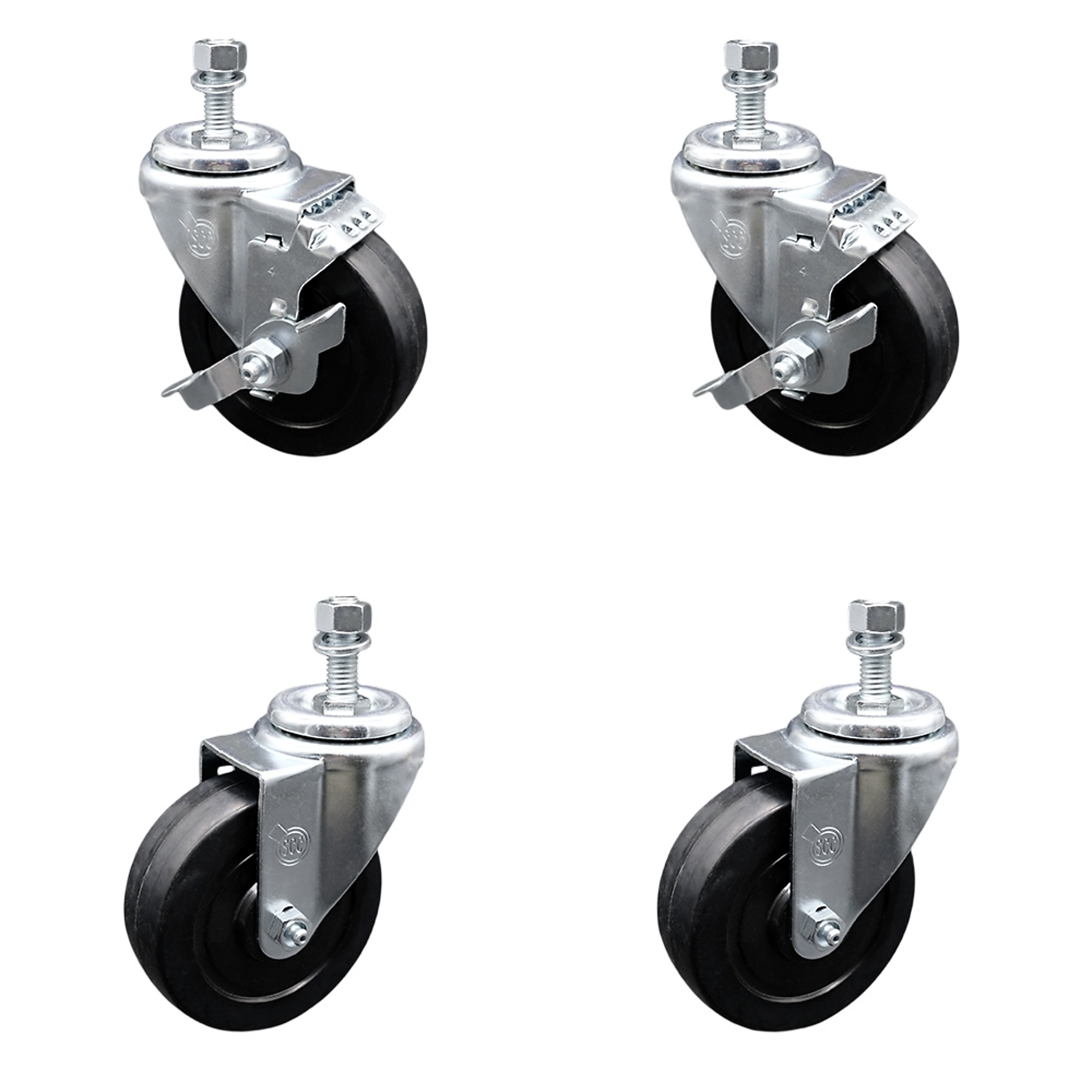 Service Caster, 4Inch x 1 1/4Inch Stem Casters, Wheel Diameter 4 in, Caster Type Swivel, Package (qty.) 4, Model SCC-TS20S414-SRS-121315-2-TLB-2