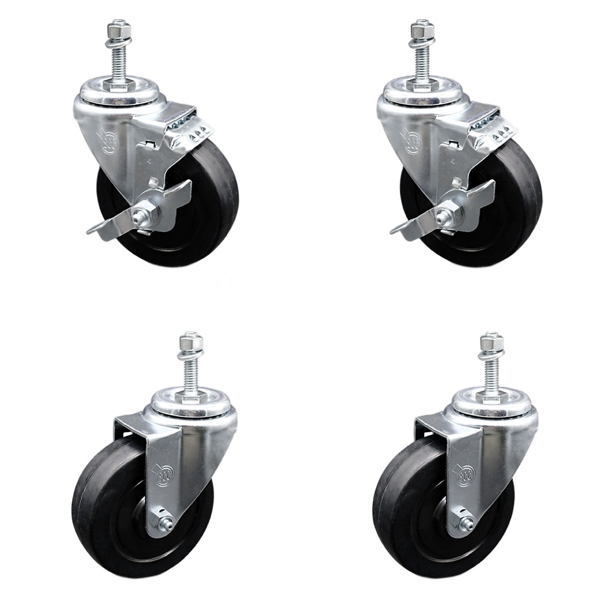 Service Caster, 4Inch x 1 1/4Inch Stem Casters, Wheel Diameter 4 in, Caster Type Swivel, Package (qty.) 4, Model SCC-TS20S414-SRS-M1015-2-TLB-2