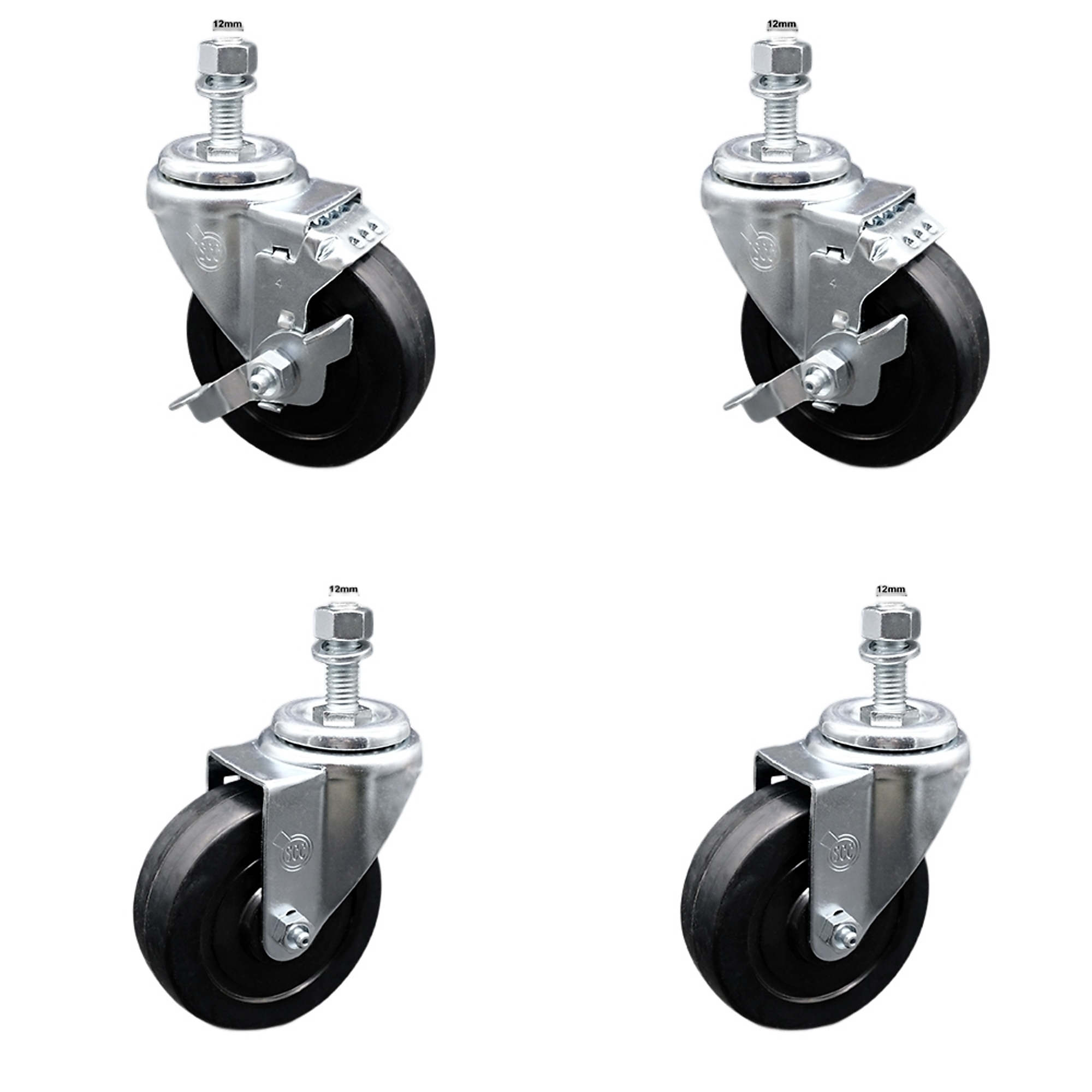 Service Caster, 4Inch x 1 1/4Inch Stem Casters, Wheel Diameter 4 in, Caster Type Swivel, Package (qty.) 4, Model SCC-SSTS20S414-SRS-M1215-2-TLB-2