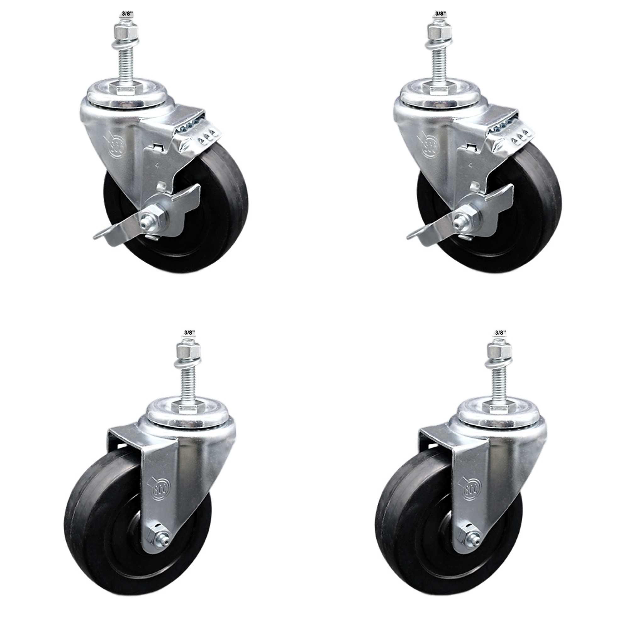 Service Caster, 4Inch x 1 1/4Inch Stem Casters, Wheel Diameter 4 in, Caster Type Swivel, Package (qty.) 4, Model SCC-SSTS20S414-SRS-381615-2-TLB-2