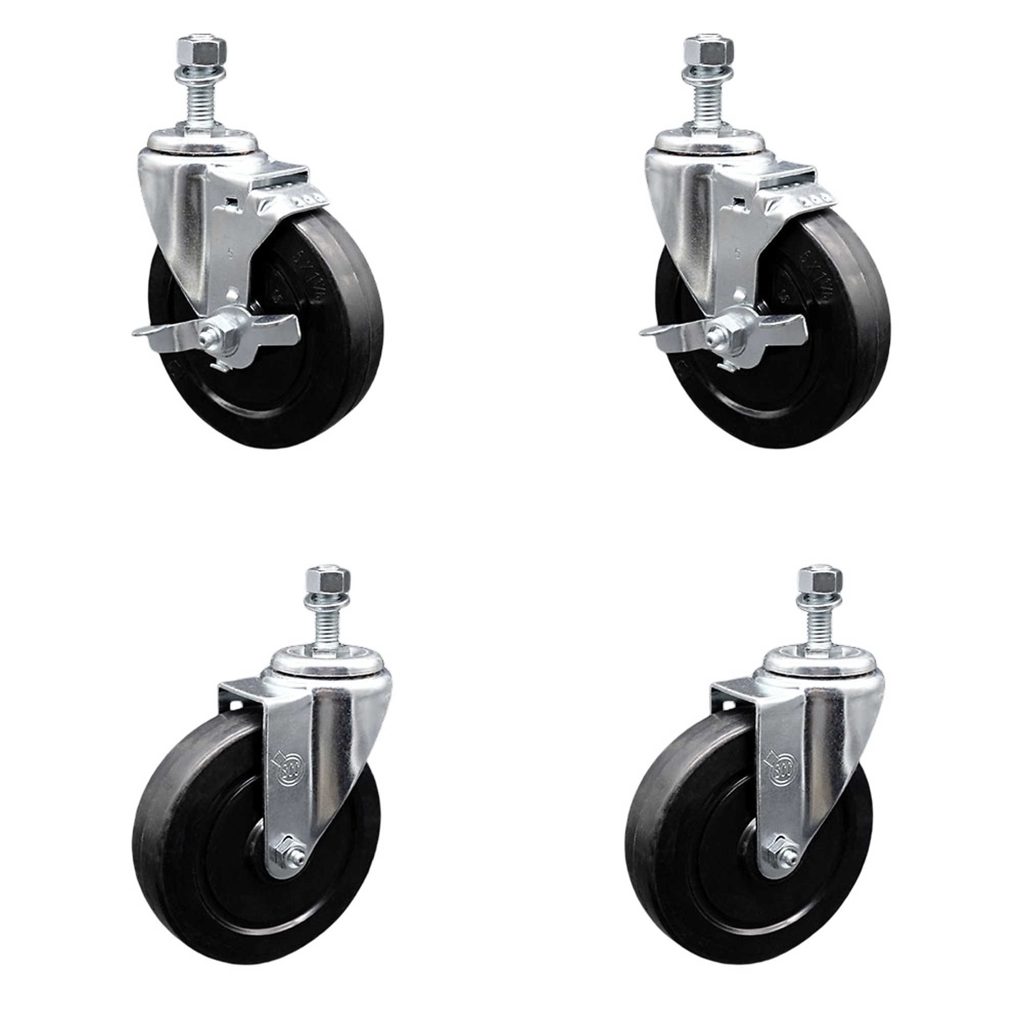 Service Caster, 5Inch x 1 1/4Inch Stem Casters, Wheel Diameter 5 in, Caster Type Swivel, Package (qty.) 4, Model SCC-TS20S514-SRS-121315-2-TLB-2