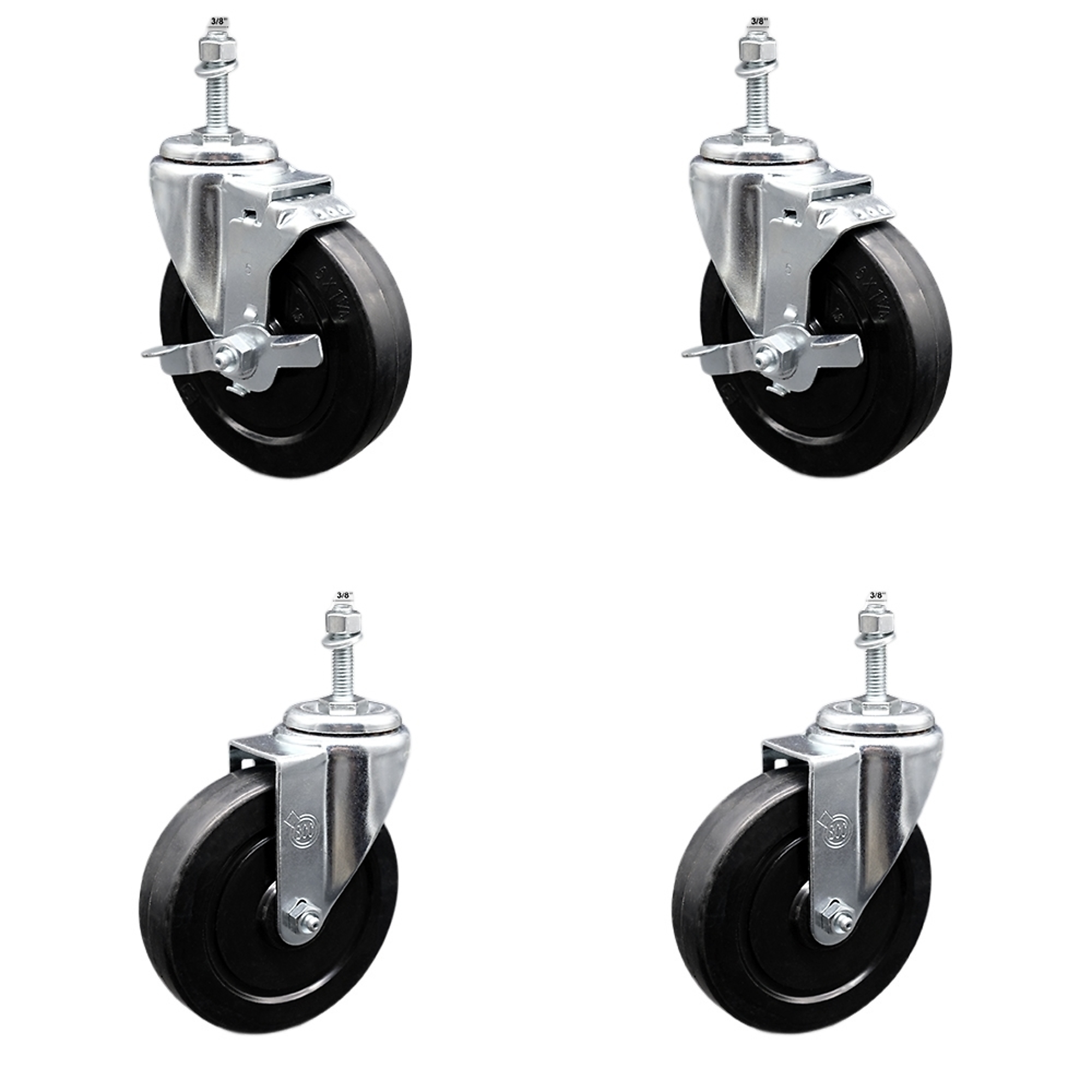 Service Caster, 5Inch x 1 1/4Inch Stem Casters, Wheel Diameter 5 in, Caster Type Swivel, Package (qty.) 4, Model SCC-SSTS20S514-SRS-381615-2-TLB-2