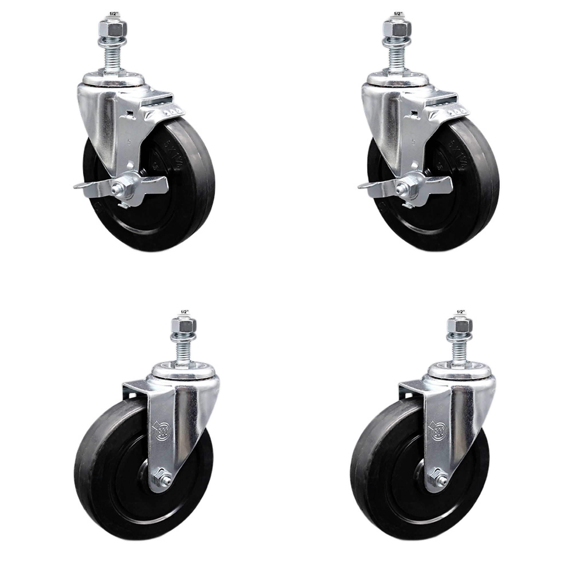 Service Caster, 5Inch x 1 1/4Inch Stem Casters, Wheel Diameter 5 in, Caster Type Swivel, Package (qty.) 4, Model SCC-SSTS20S514-SRS-121315-2-TLB-2