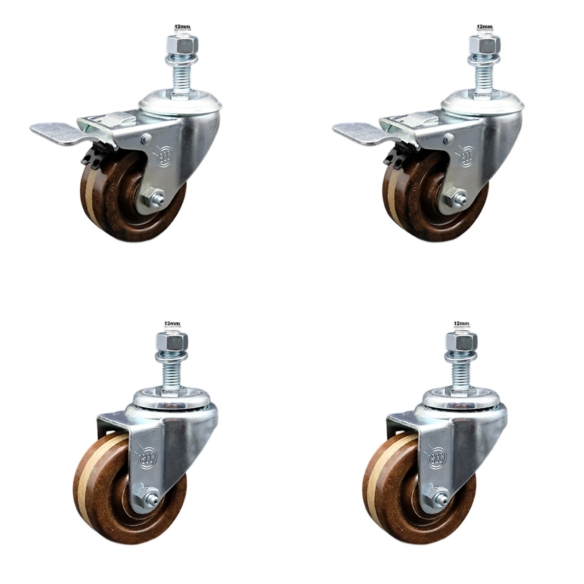 Service Caster, 3Inch x 1 1/4Inch Stem Casters, Wheel Diameter 3 in, Caster Type Swivel, Package (qty.) 4, Model SCC-SSTSTTL20S314-PHSHT-M1215-2-S-2