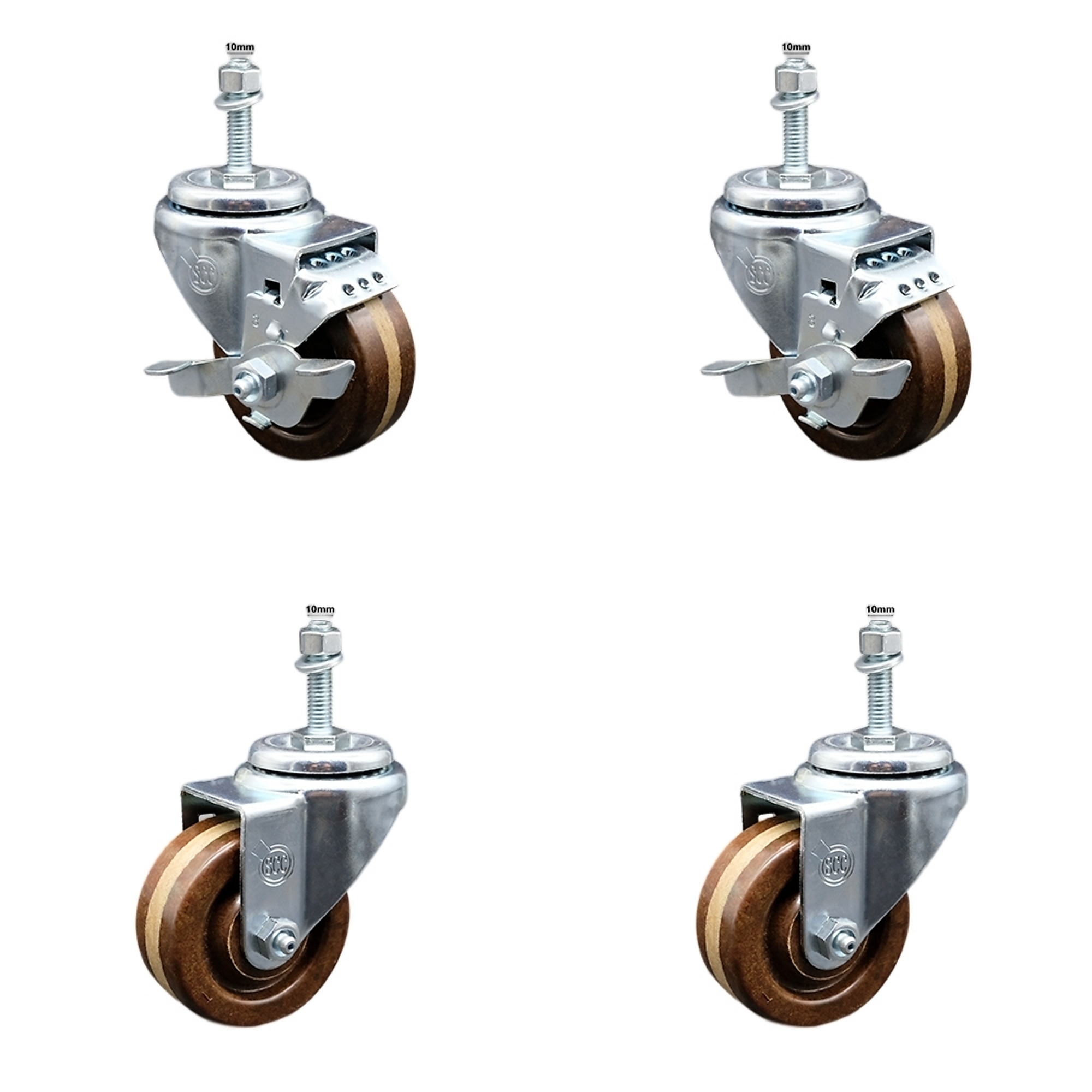 Service Caster, 3Inch x 1 1/4Inch Stem Casters, Wheel Diameter 3 in, Caster Type Swivel, Package (qty.) 4, Model SCC-SSTS20S314-PHSHT-M1015-2-TLB-2