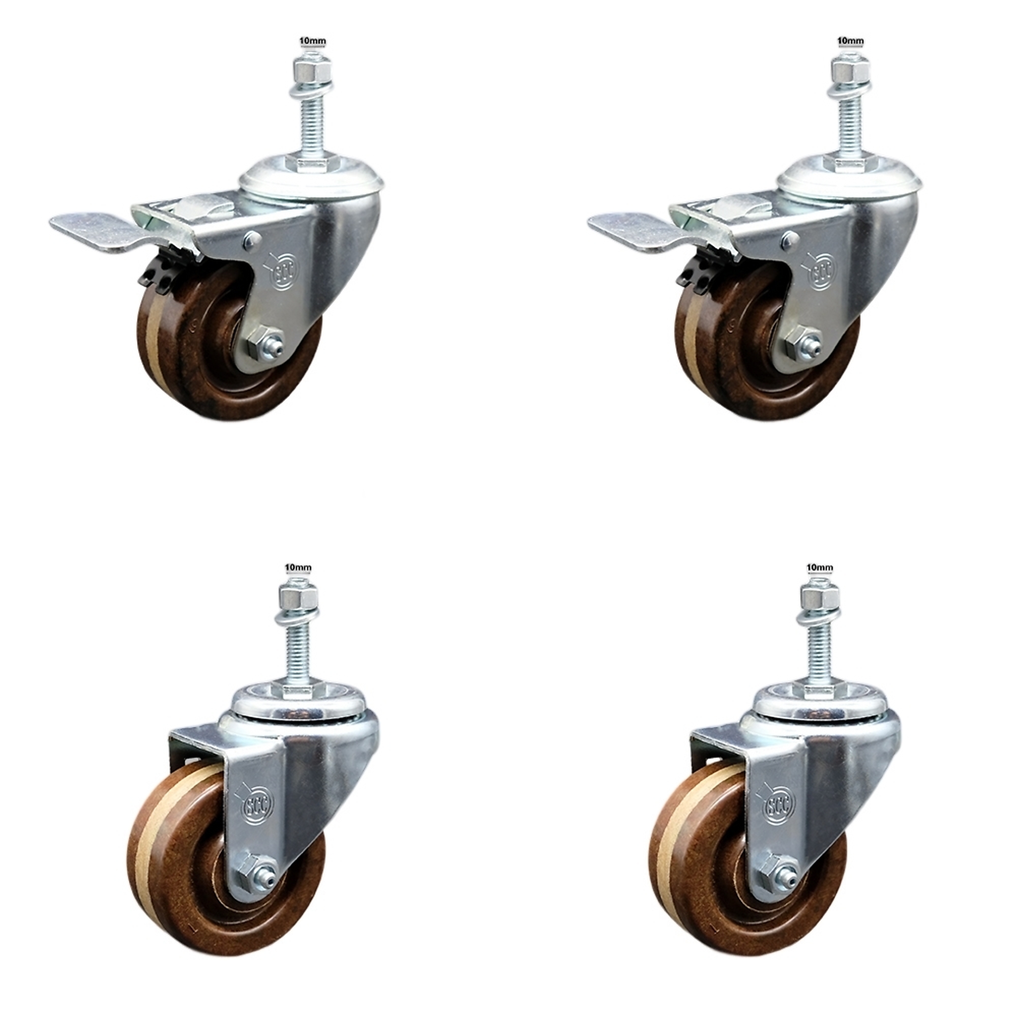 Service Caster, 3Inch x 1 1/4Inch Stem Casters, Wheel Diameter 3 in, Caster Type Swivel, Package (qty.) 4, Model SCC-SSTSTTL20S314-PHSHT-M1015-2-S-2