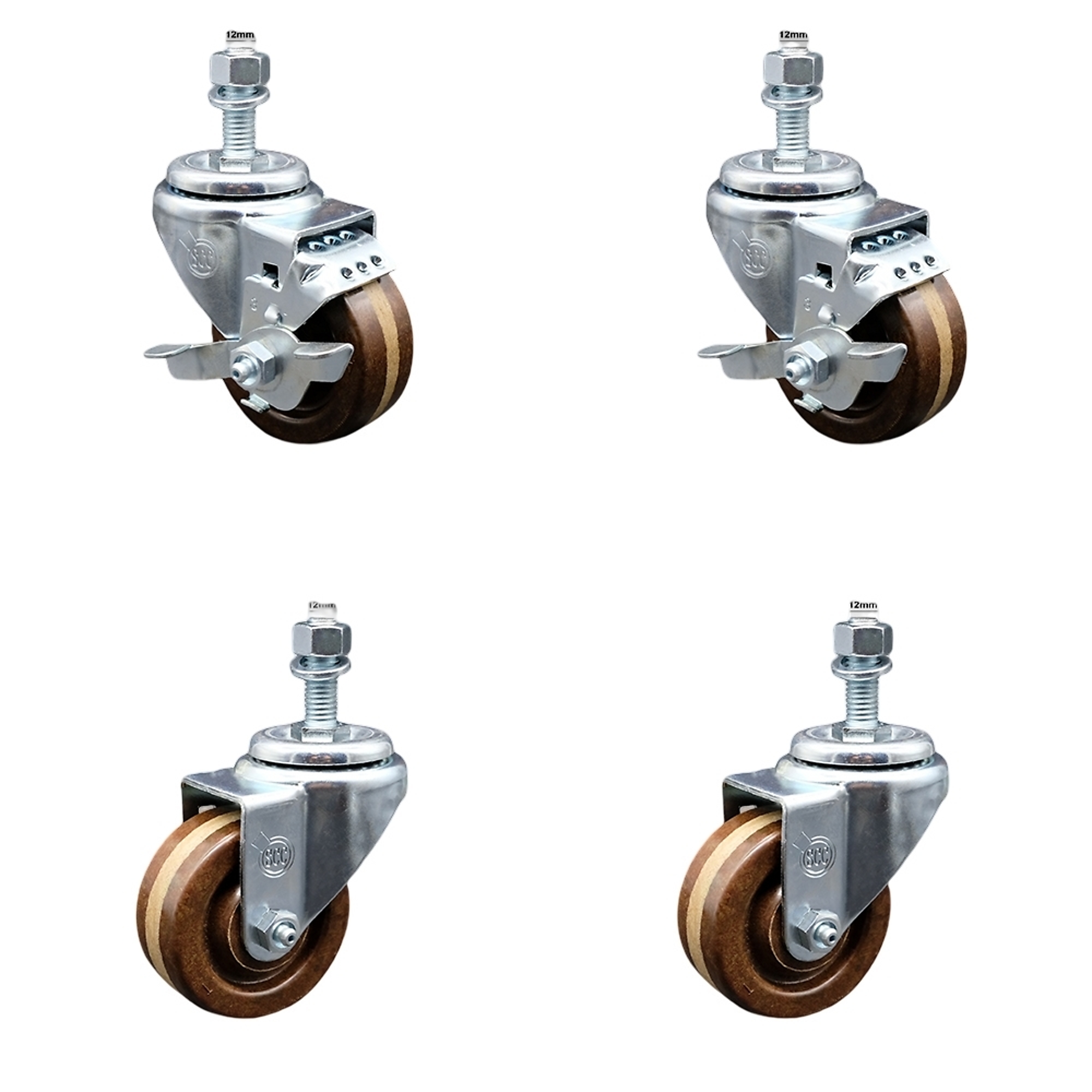 Service Caster, 3Inch x 1 1/4Inch Stem Casters, Wheel Diameter 3 in, Caster Type Swivel, Package (qty.) 4, Model SCC-SSTS20S314-PHSHT-M1215-2-TLB-2