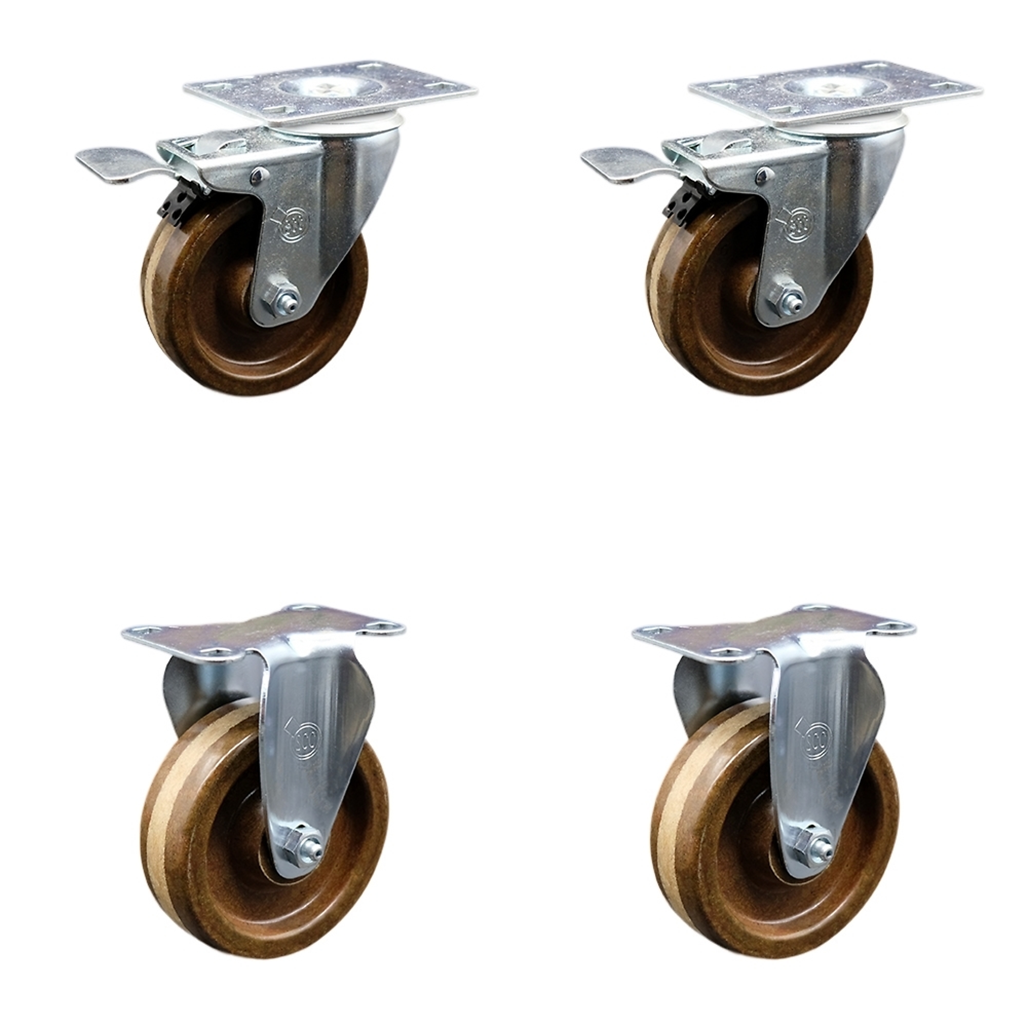 Service Caster, 4Inch x 1 1/4Inch Plate Casters, Wheel Diameter 4 in, Caster Type Swivel, Package (qty.) 4, Model SCC-SSTTL20S414-PHSHT-2-R-2