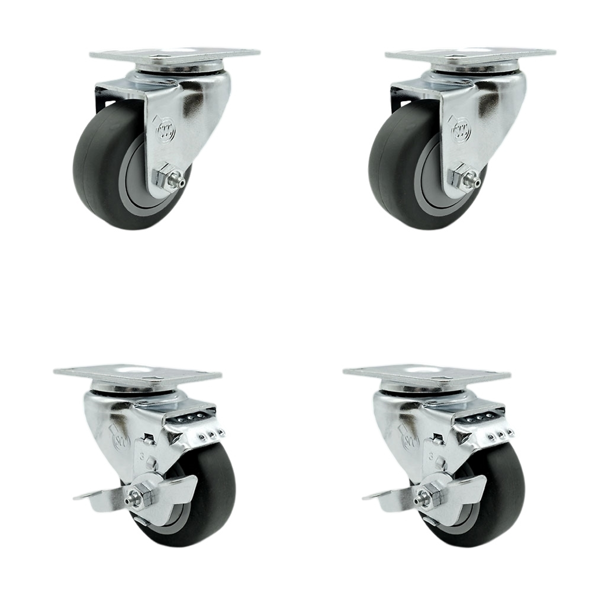 Service Caster, 3Inch x 1 1/4Inch Plate Casters, Wheel Diameter 3 in, Caster Type Swivel, Package (qty.) 4, Model SCC-SS20S314-TPRB-2-TLB-2