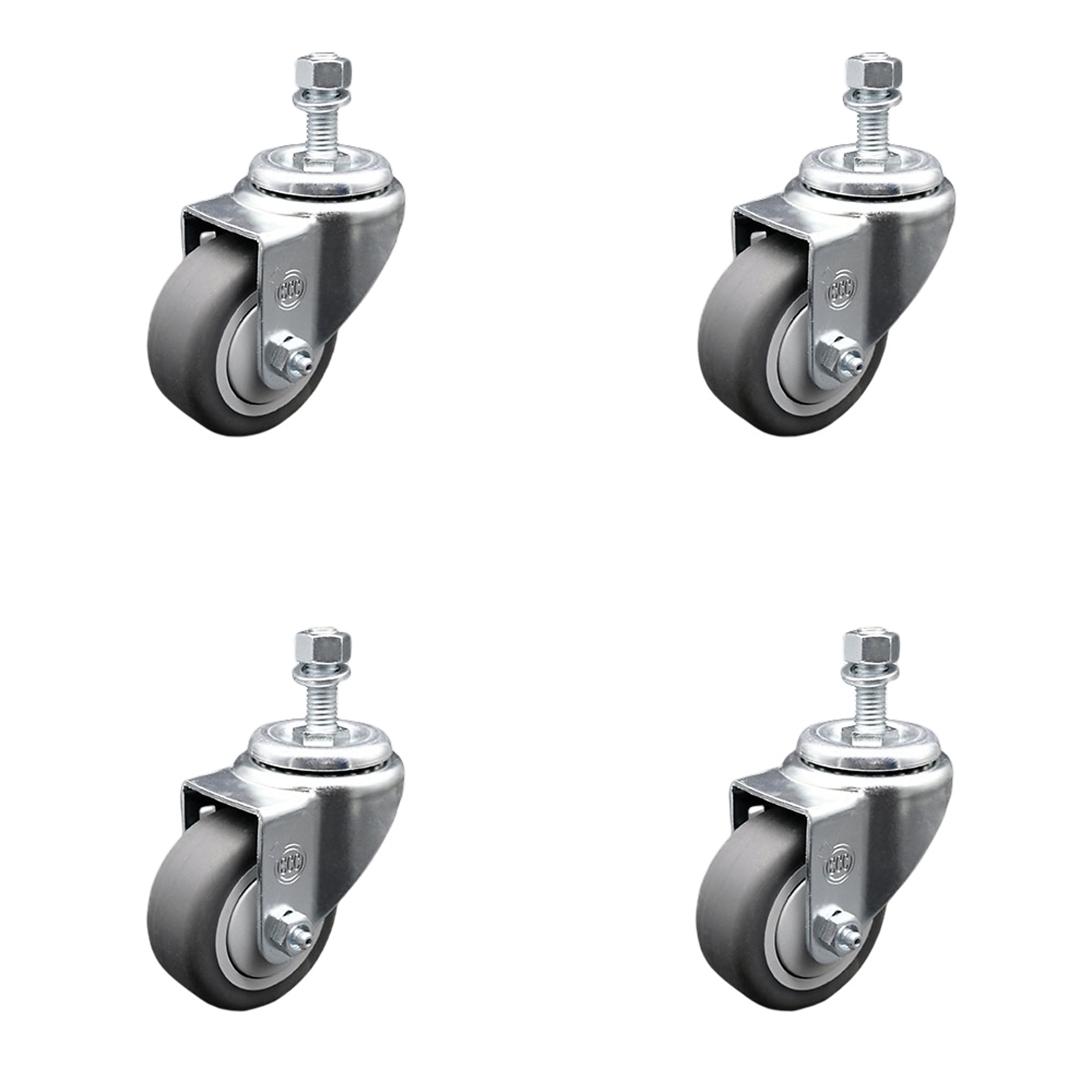 Service Caster, 3Inch x 1 1/4Inch Stem Casters, Wheel Diameter 3 in, Caster Type Swivel, Package (qty.) 4, Model SCC-TS20S314-TPRB-121315-2-TLB-2