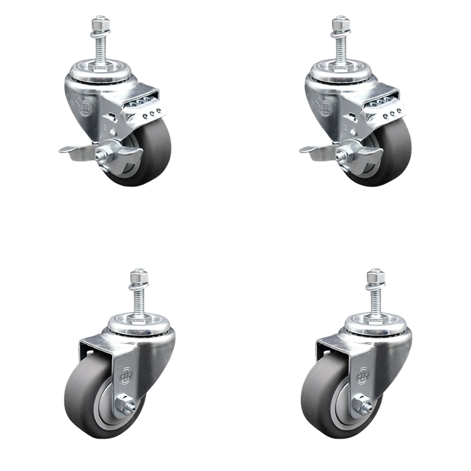 Service Caster, 3Inch x 1 1/4Inch Stem Casters, Wheel Diameter 3 in, Caster Type Swivel, Package (qty.) 4, Model SCC-TS20S314-TPRB-381615-2-TLB-2