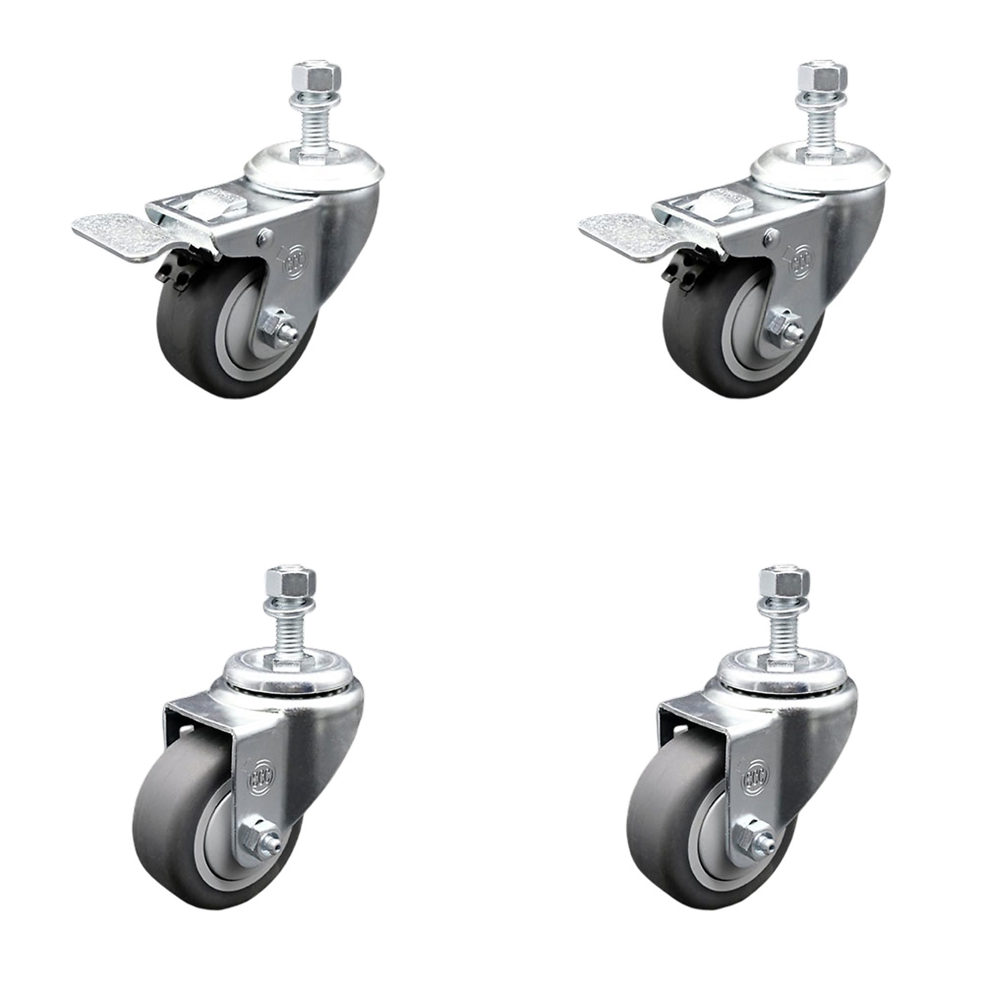 Service Caster, 3Inch x 1 1/4Inch Stem Casters, Wheel Diameter 3 in, Caster Type Swivel, Package (qty.) 4, Model SCC-TSTTL20S314-TPRB-121315-2-S-2