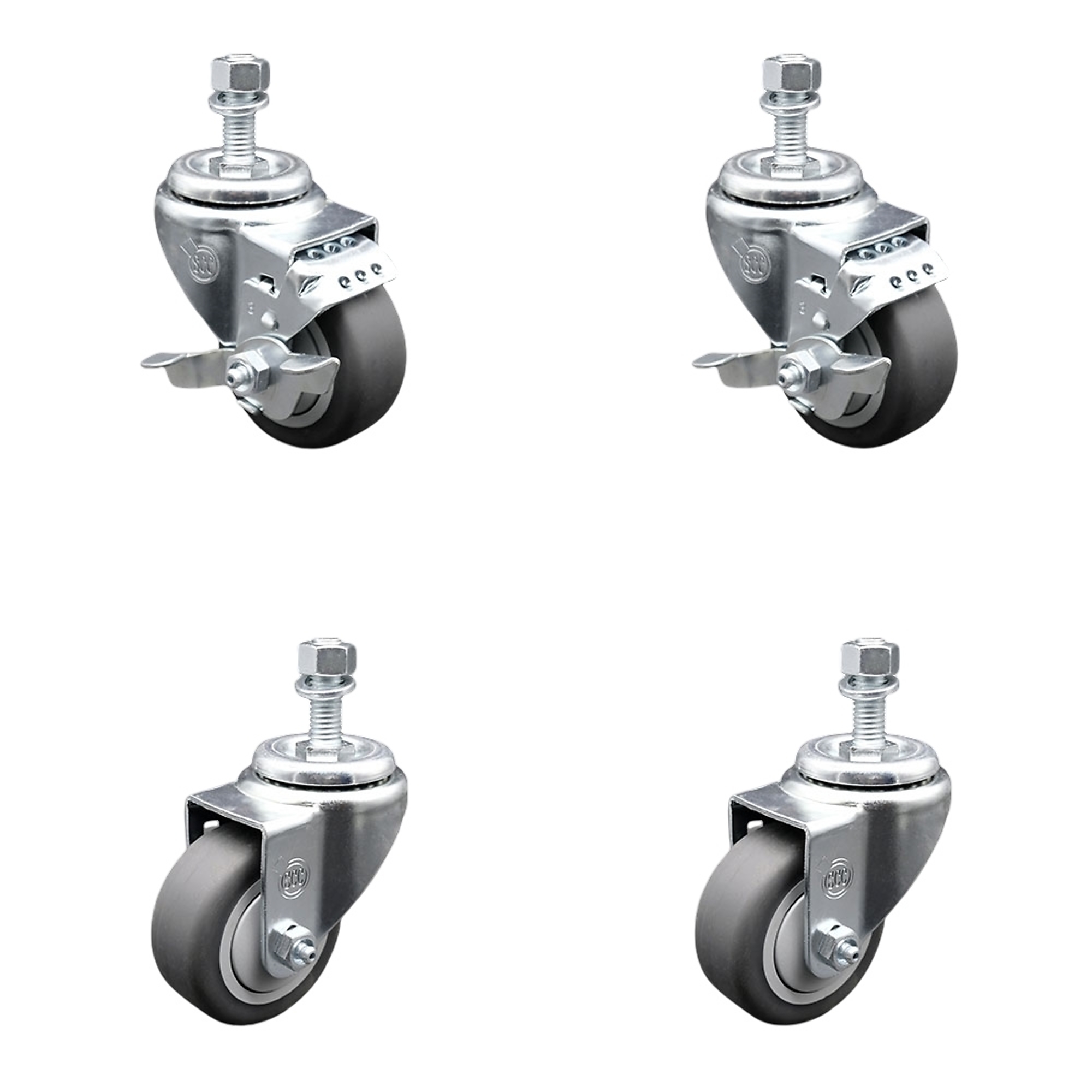 Service Caster, 3Inch x 1 1/4Inch Stem Casters, Wheel Diameter 3 in, Caster Type Swivel, Package (qty.) 4, Model SCC-TS20S314-TPRB-M1215-2-TLB-2