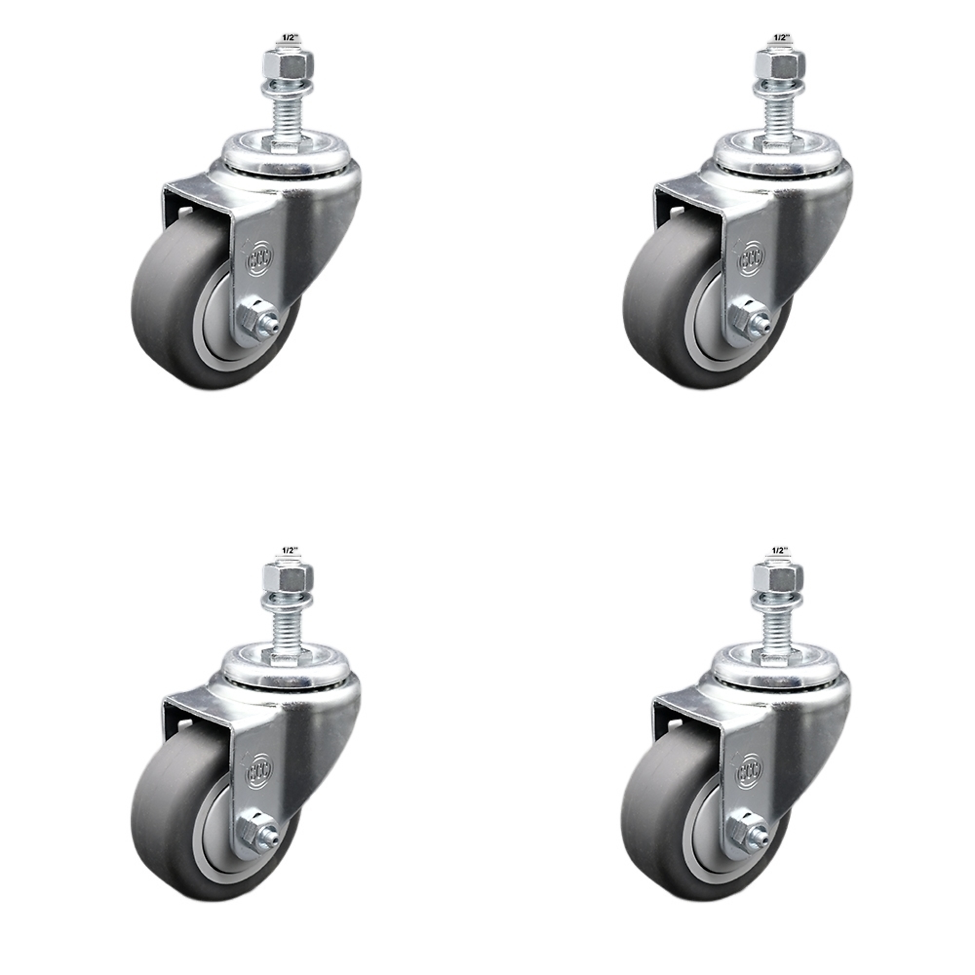 Service Caster, 3Inch x 1 1/4Inch Stem Casters, Wheel Diameter 3 in, Caster Type Swivel, Package (qty.) 4, Model SCC-SSTS20S314-TPRB-121315-2-TLB-2