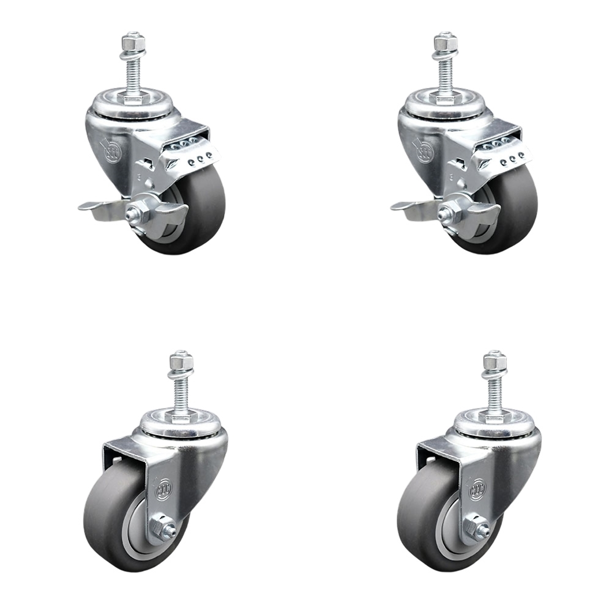 Service Caster, 3Inch x 1 1/4Inch Stem Casters, Wheel Diameter 3 in, Caster Type Swivel, Package (qty.) 4, Model SCC-TS20S314-TPRB-M1015-2-TLB-2