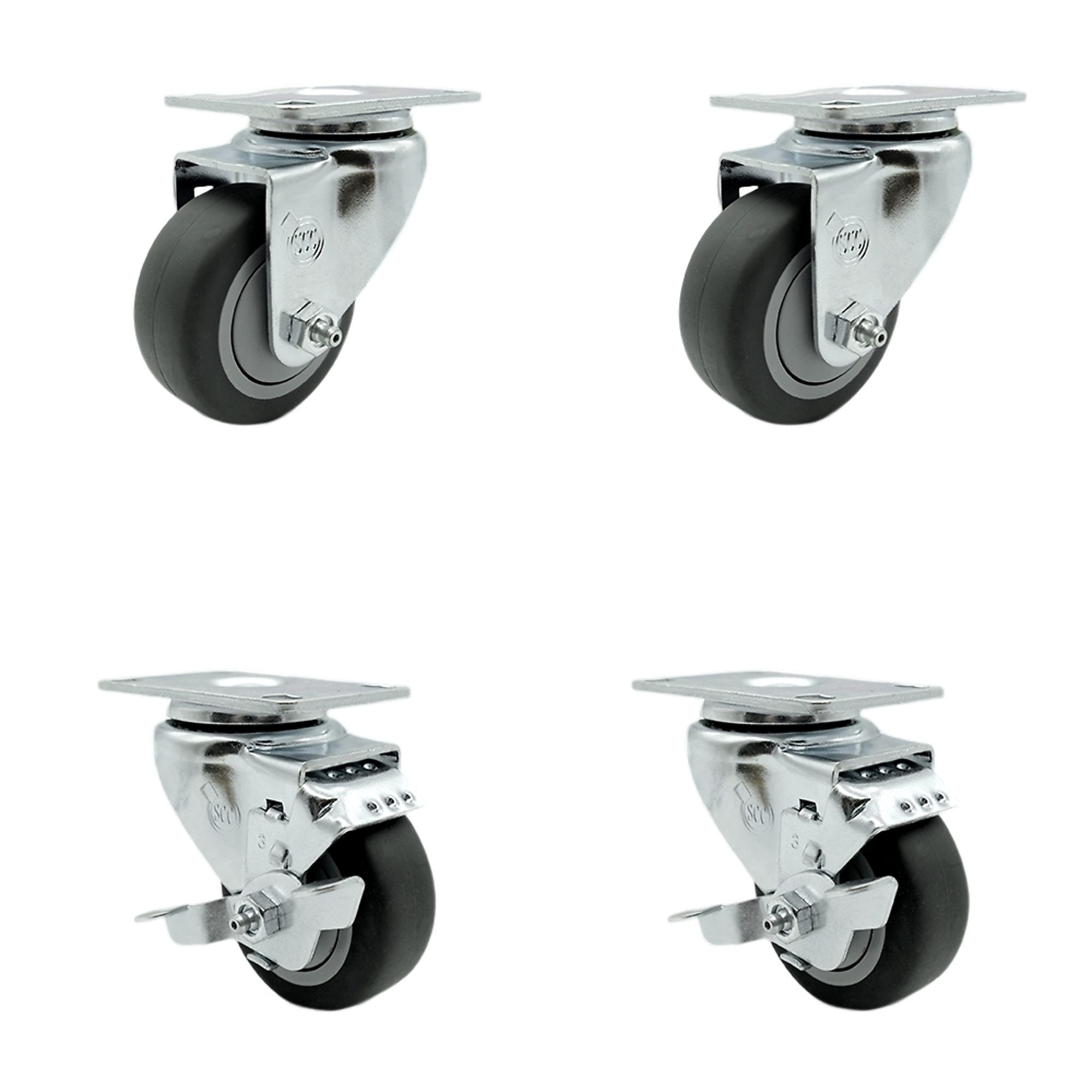 Service Caster, 3 1/2Inch x 1 1/4Inch Plate Casters, Wheel Diameter 3.5 in, Caster Type Swivel, Package (qty.) 4, Model SCC-20S3514-TPRB-2-TLB-2